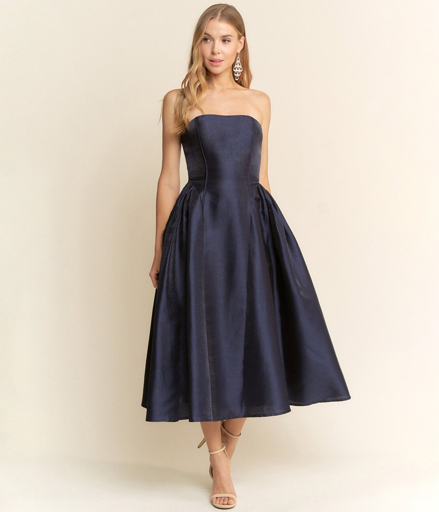 Navy Strapless Midi Dress - Unique Vintage - Womens, DRESSES, MIDI