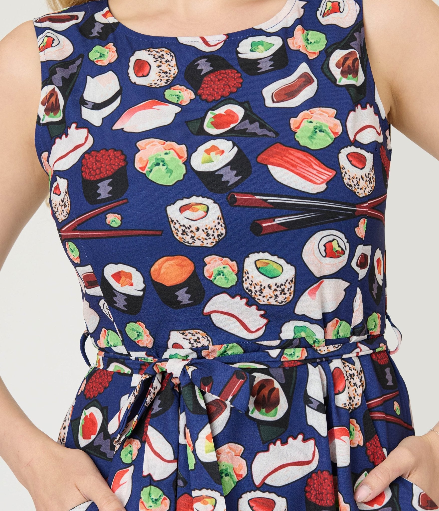 Navy Sushi Print Flare Dress - Unique Vintage - Womens, DRESSES, FIT AND FLARE