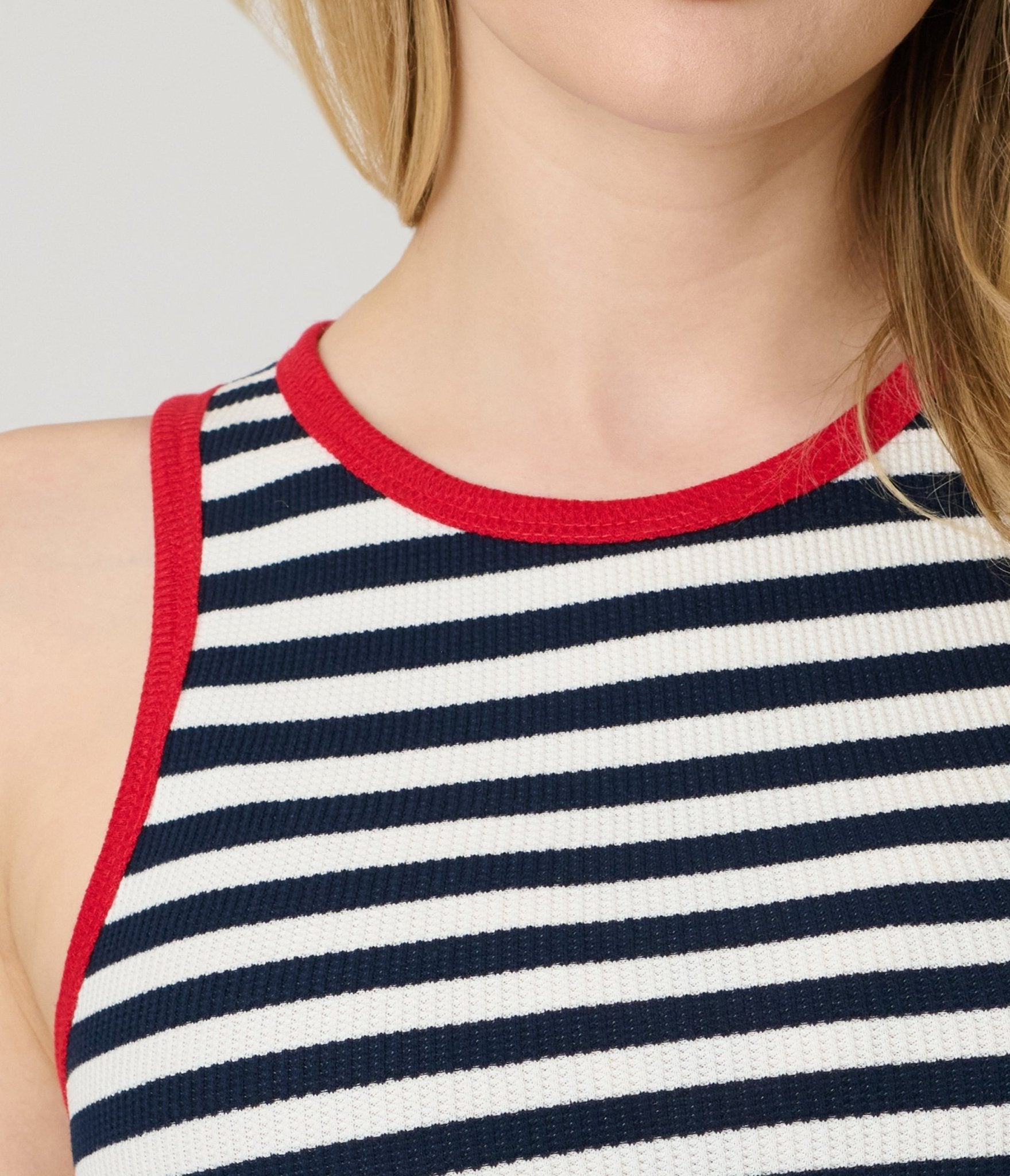 Navy & White Stripe Crop Tank Top - Unique Vintage - Womens, TOPS, KNIT TOPS