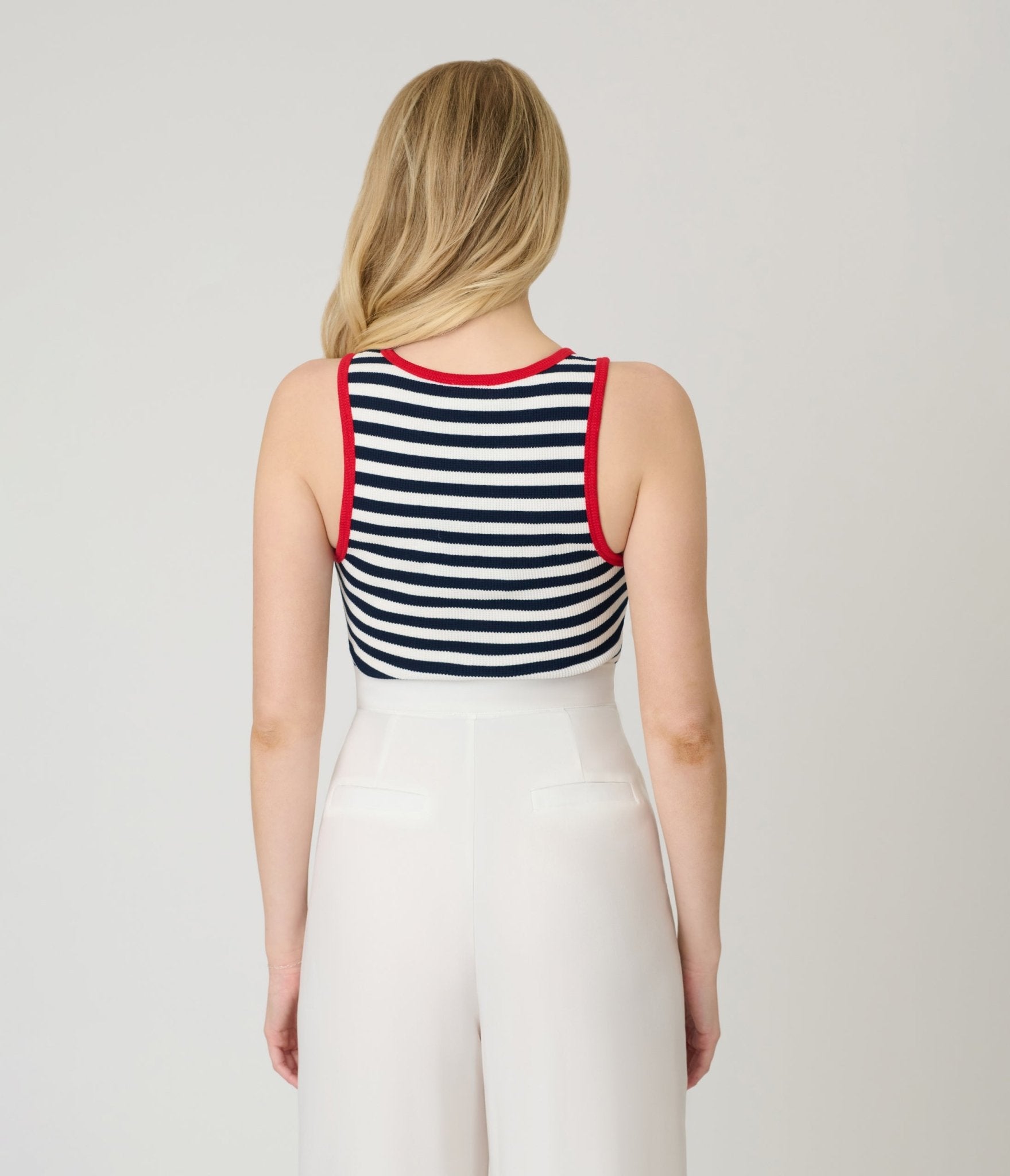 Navy & White Stripe Crop Tank Top - Unique Vintage - Womens, TOPS, KNIT TOPS