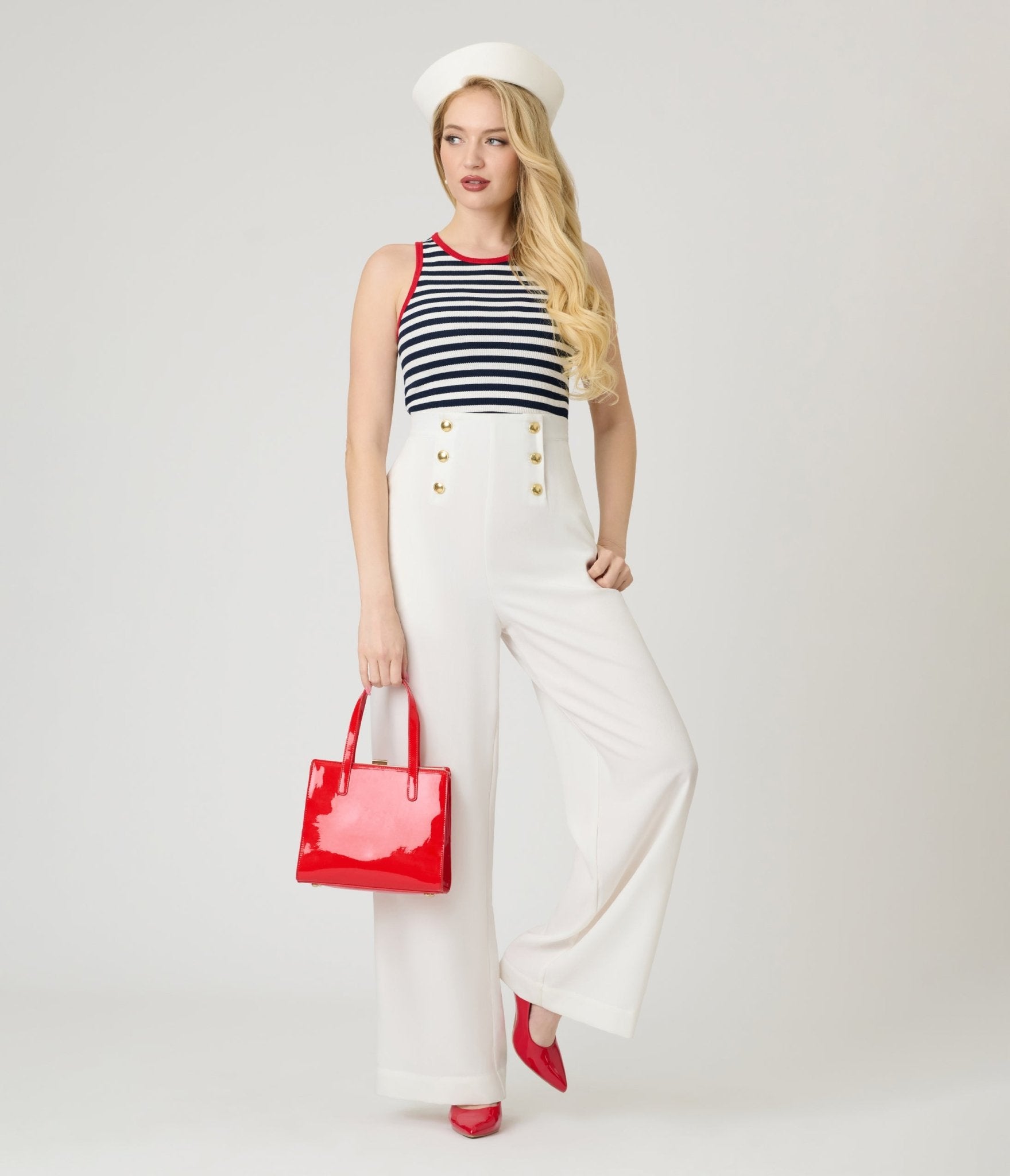 Navy & White Stripe Crop Tank Top - Unique Vintage - Womens, TOPS, KNIT TOPS
