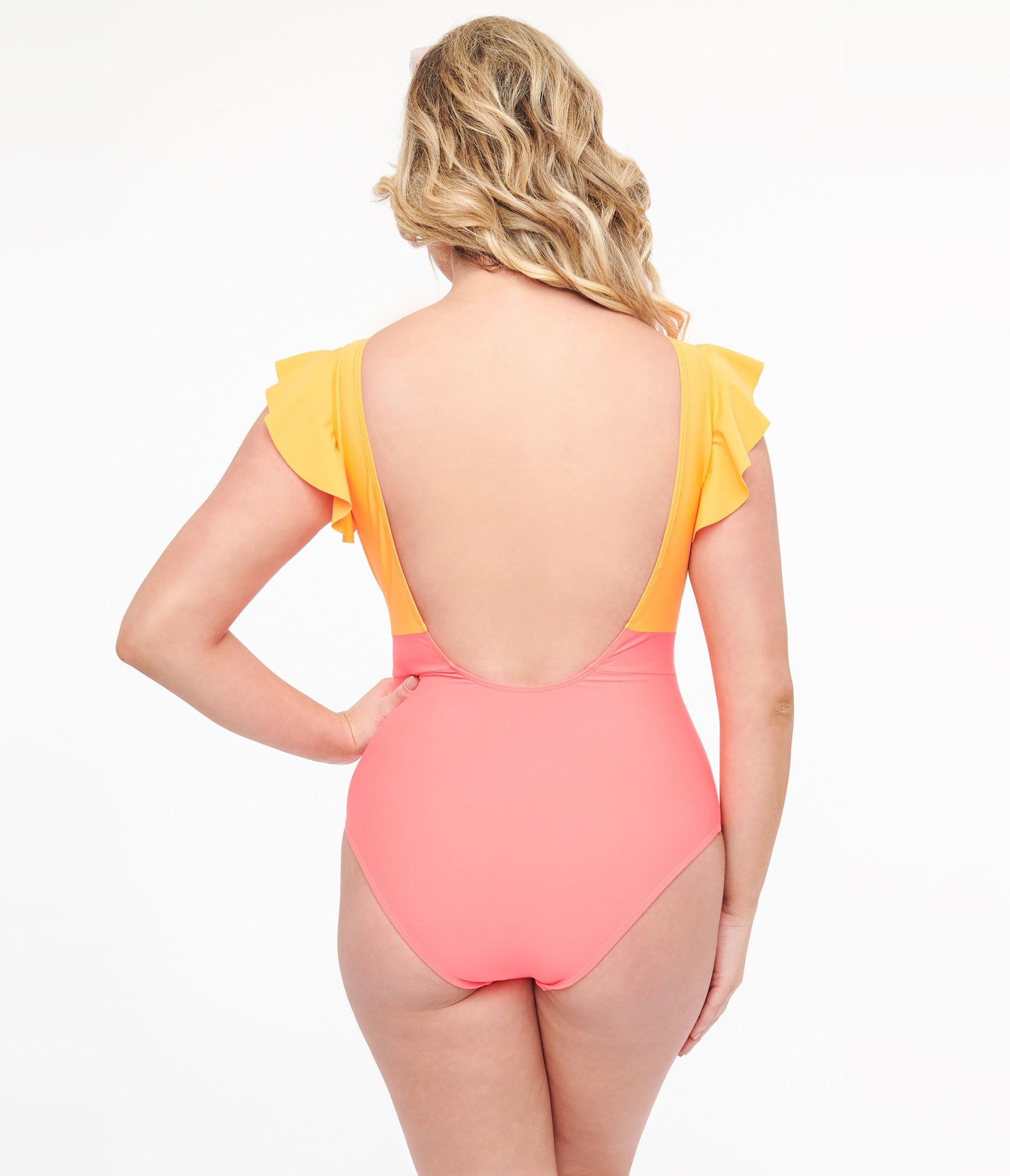 Neon Orange & Neon Pink One Piece Swimsuit - Unique Vintage - Womens, SWIM, 1 PC