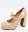 Nude Patent Leatherette Platform Mary Jane Heels