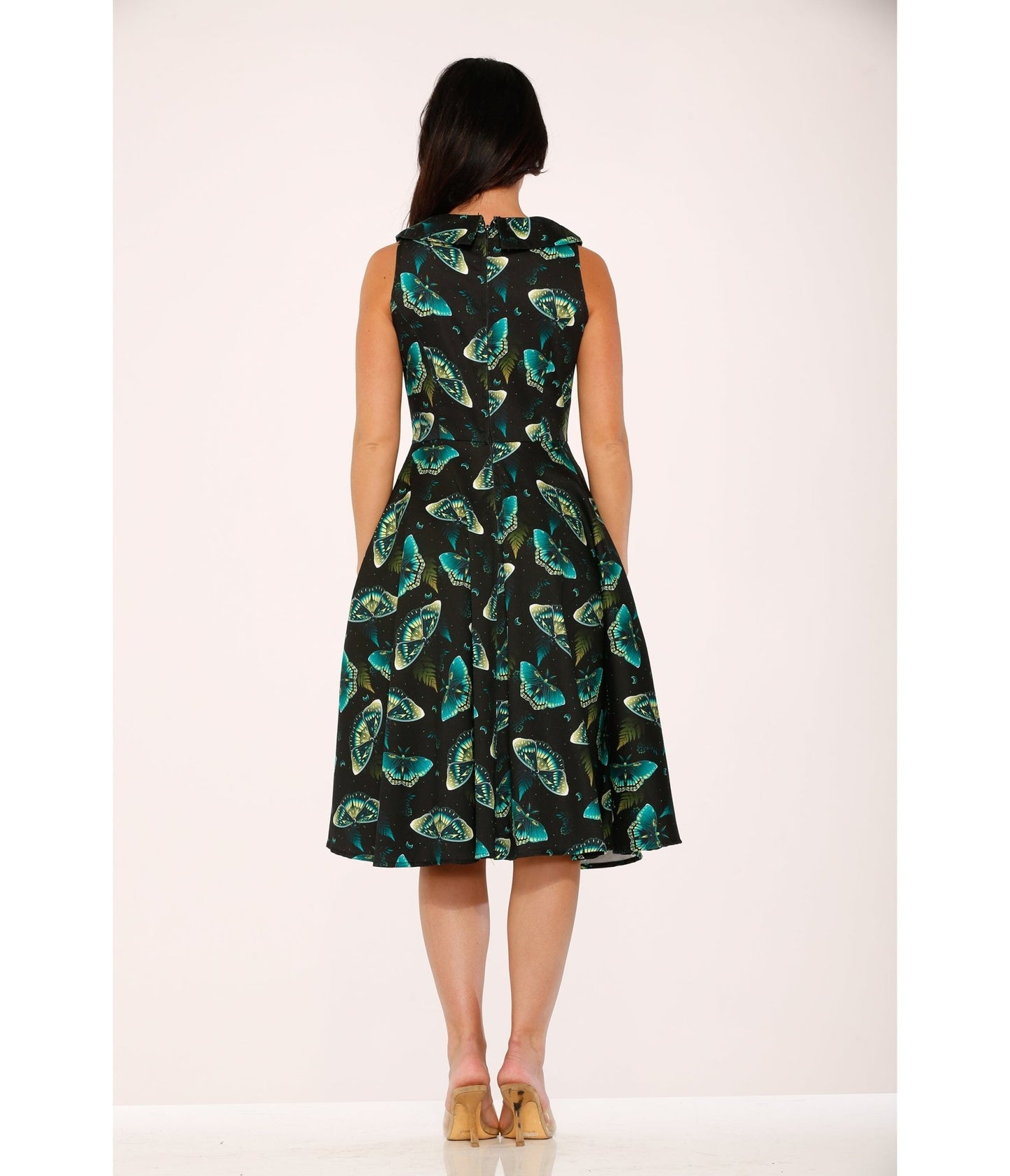 Orchid Bloom Black & Blue Butterfly Cotton Swing Dress - Unique Vintage - Womens, DRESSES, A - LINE