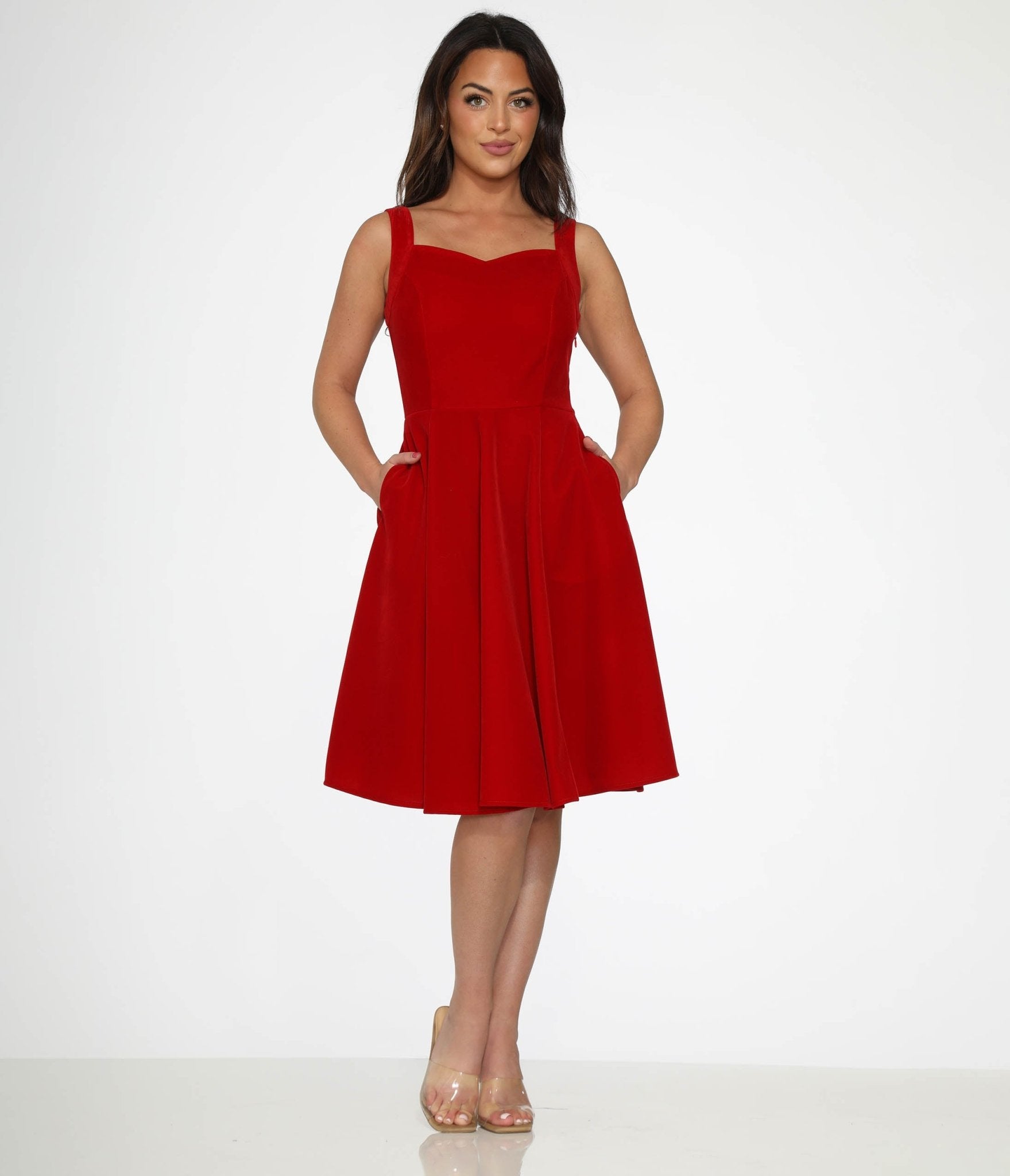 Orchid Bloom Red Velvet Swing Dress - Unique Vintage - Womens, DRESSES, SWING