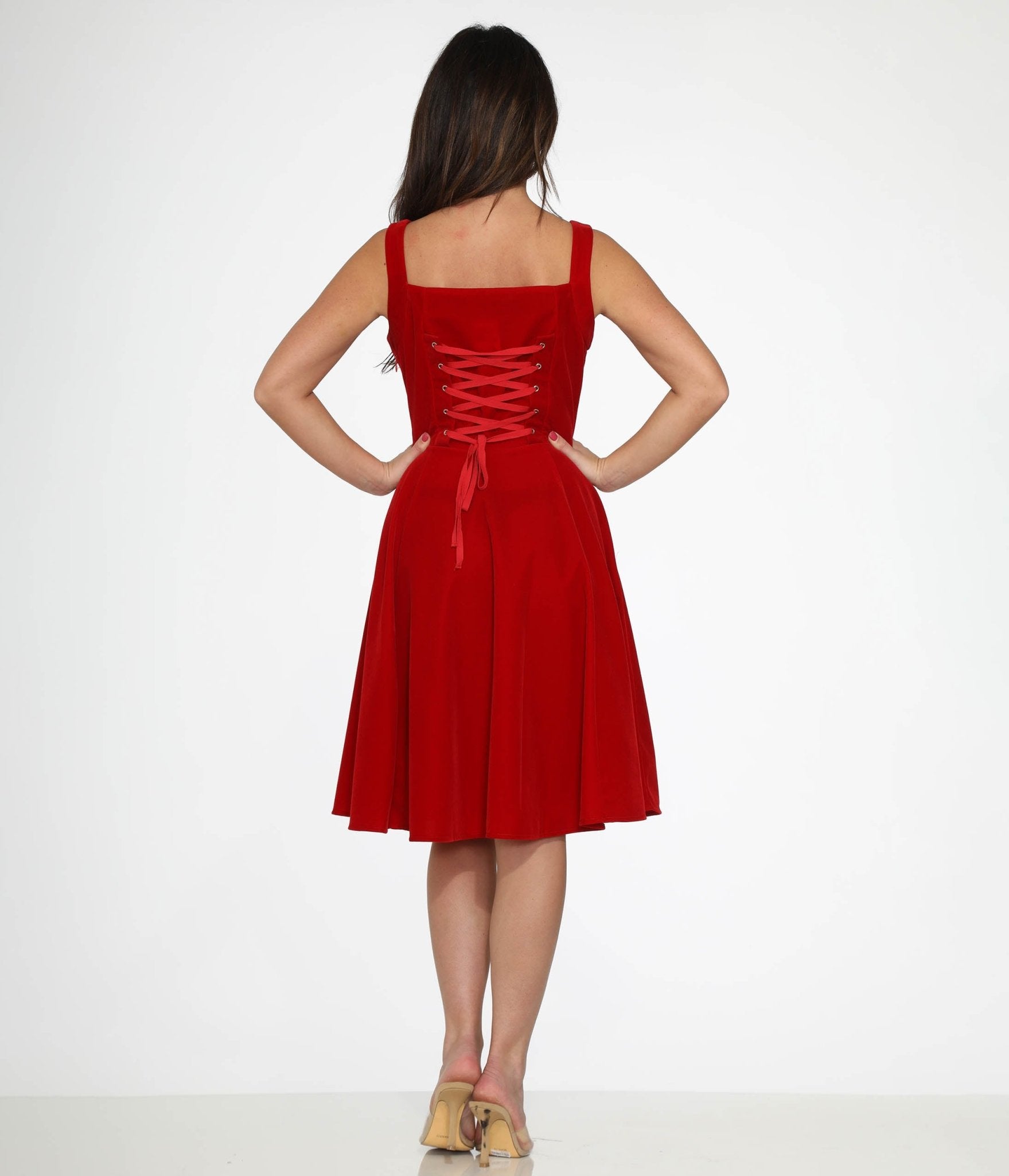 Orchid Bloom Red Velvet Swing Dress - Unique Vintage - Womens, DRESSES, SWING