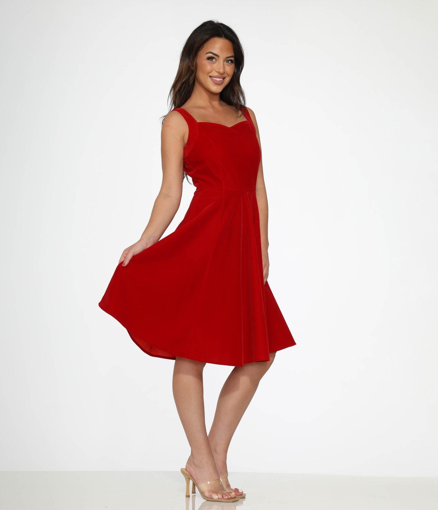 Orchid Bloom Red Velvet Swing Dress - Unique Vintage - Womens, DRESSES, SWING
