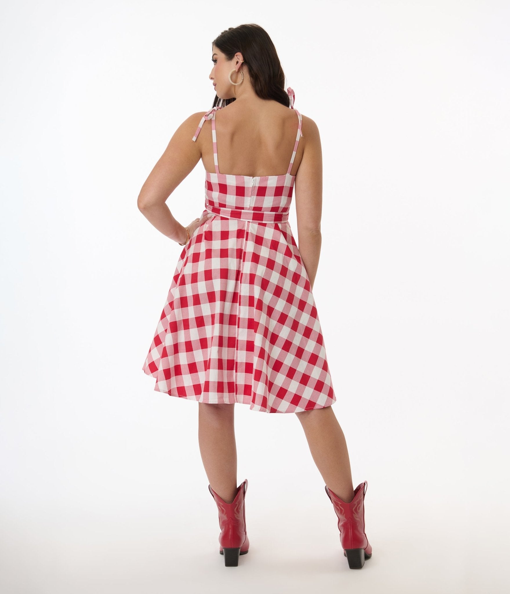 Orchid Bloom Red & White Plaid Picnic Swing Dress - Unique Vintage - Womens, DRESSES, SWING