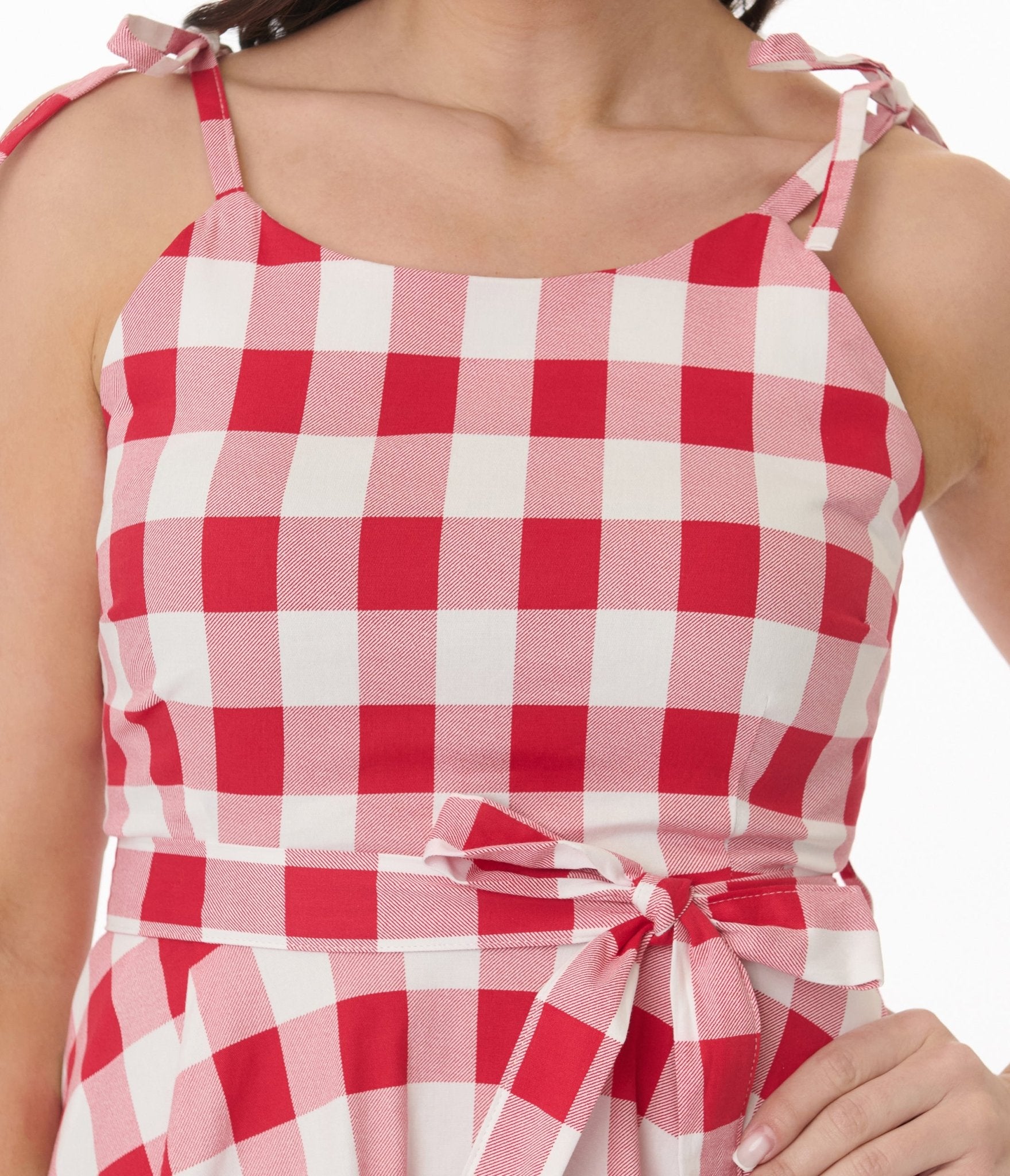 Orchid Bloom Red & White Plaid Picnic Swing Dress - Unique Vintage - Womens, DRESSES, SWING