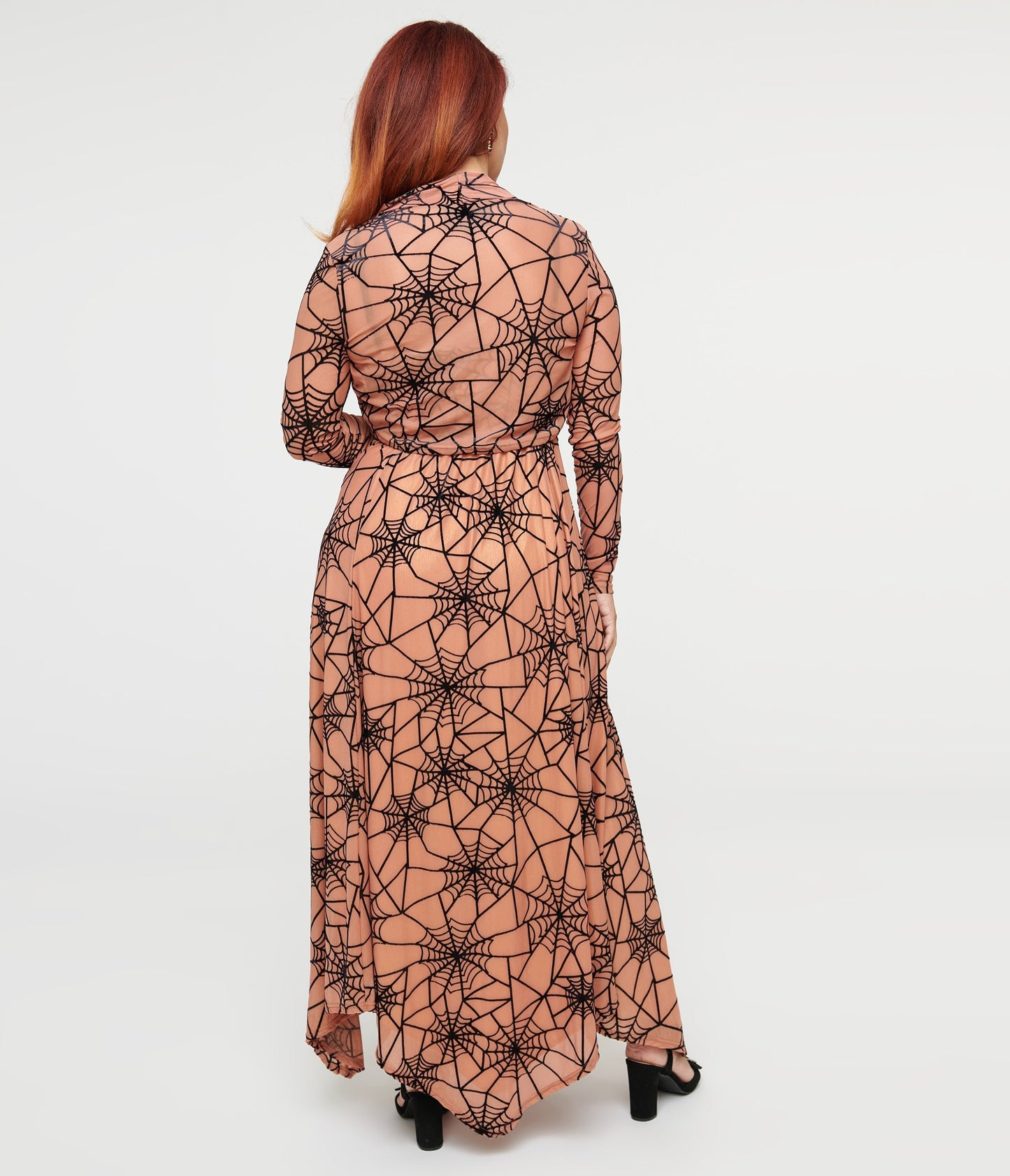 Peach & Black Spiderweb Willow Maxi Dress & Bolero Set - Unique Vintage - Womens, DRESSES, MAXI