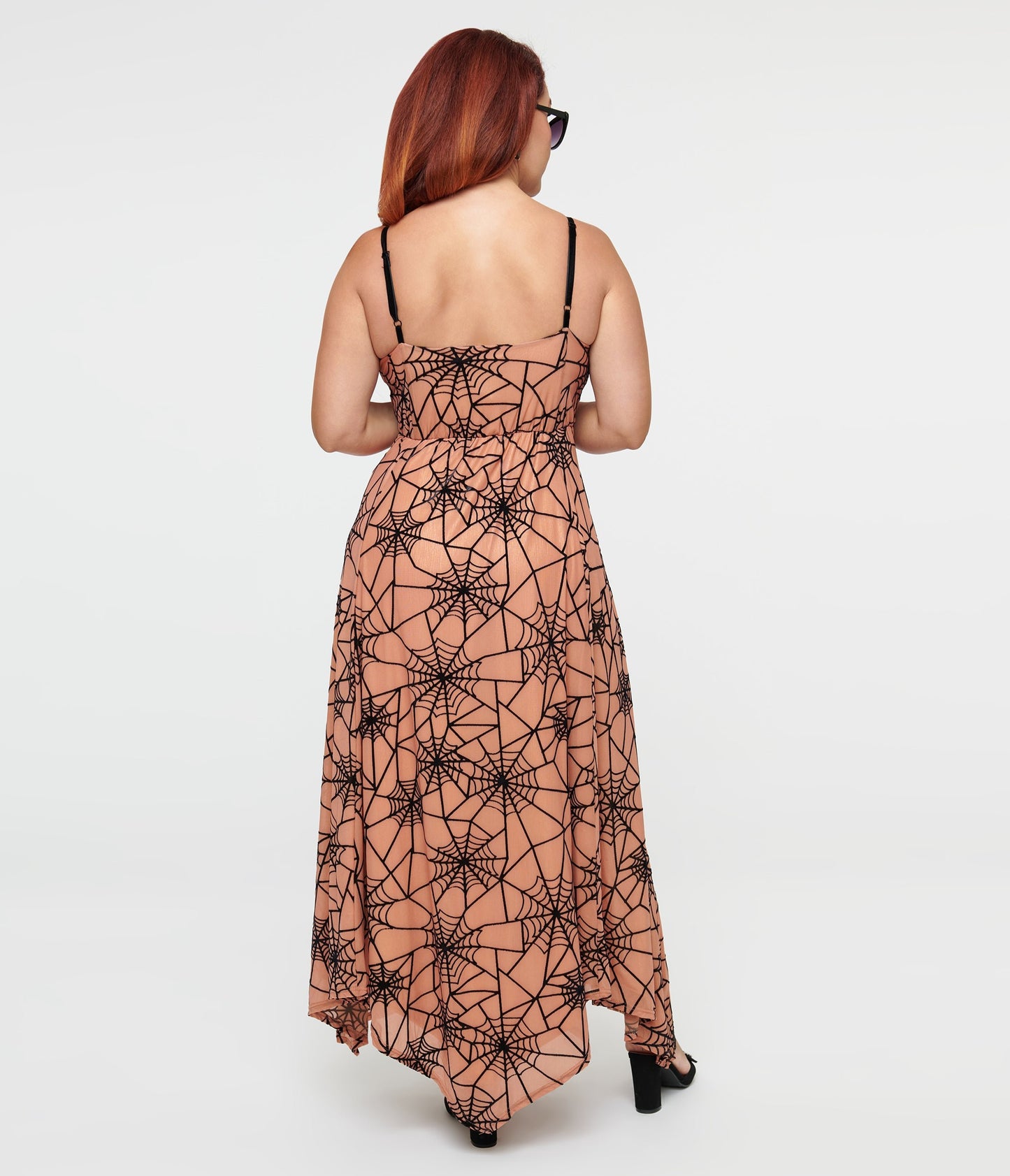 Peach & Black Spiderweb Willow Maxi Dress & Bolero Set - Unique Vintage - Womens, DRESSES, MAXI