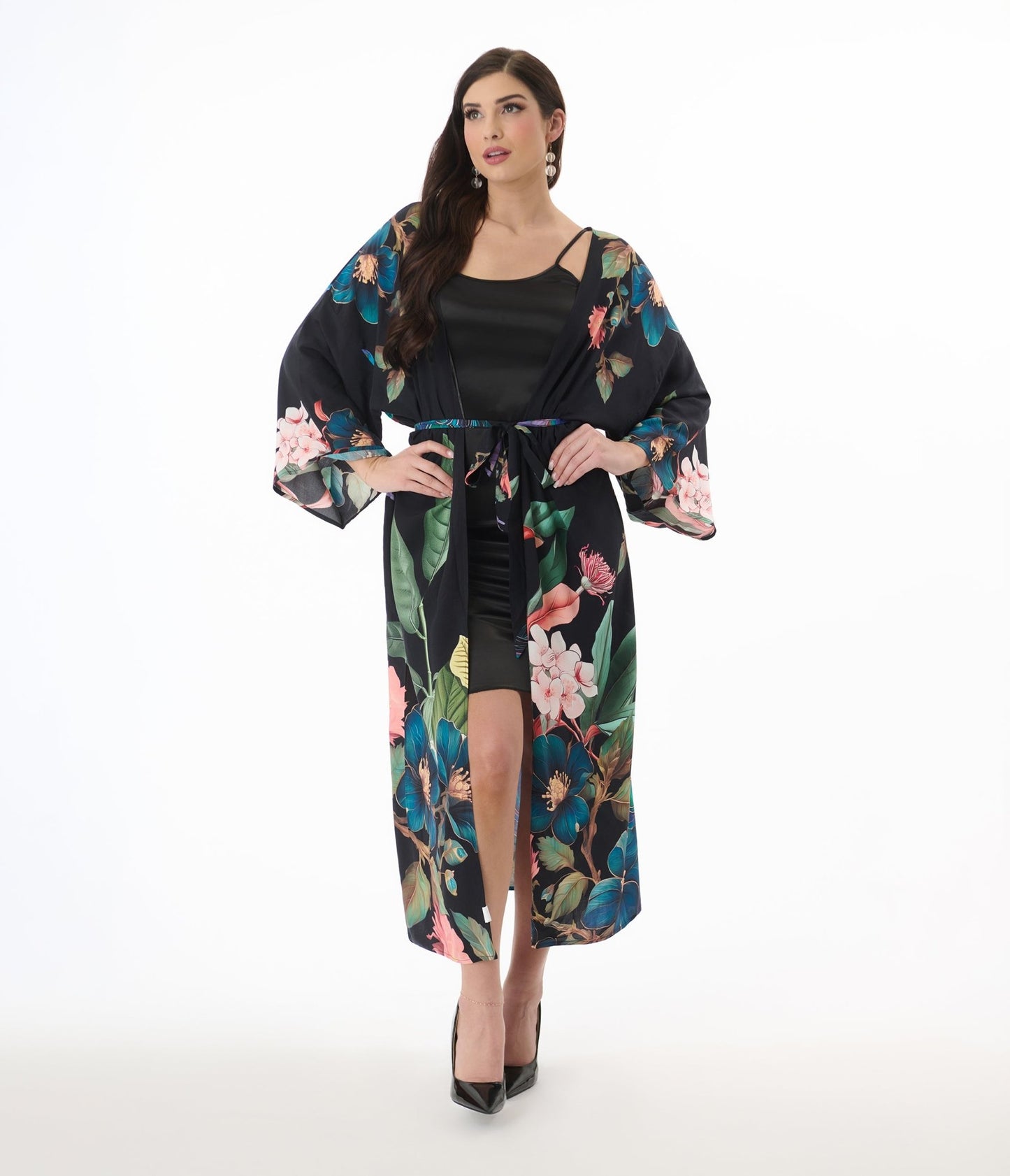 Peacock Floral Print Kimono - Unique Vintage - Womens, DRESSES, CAFTAN