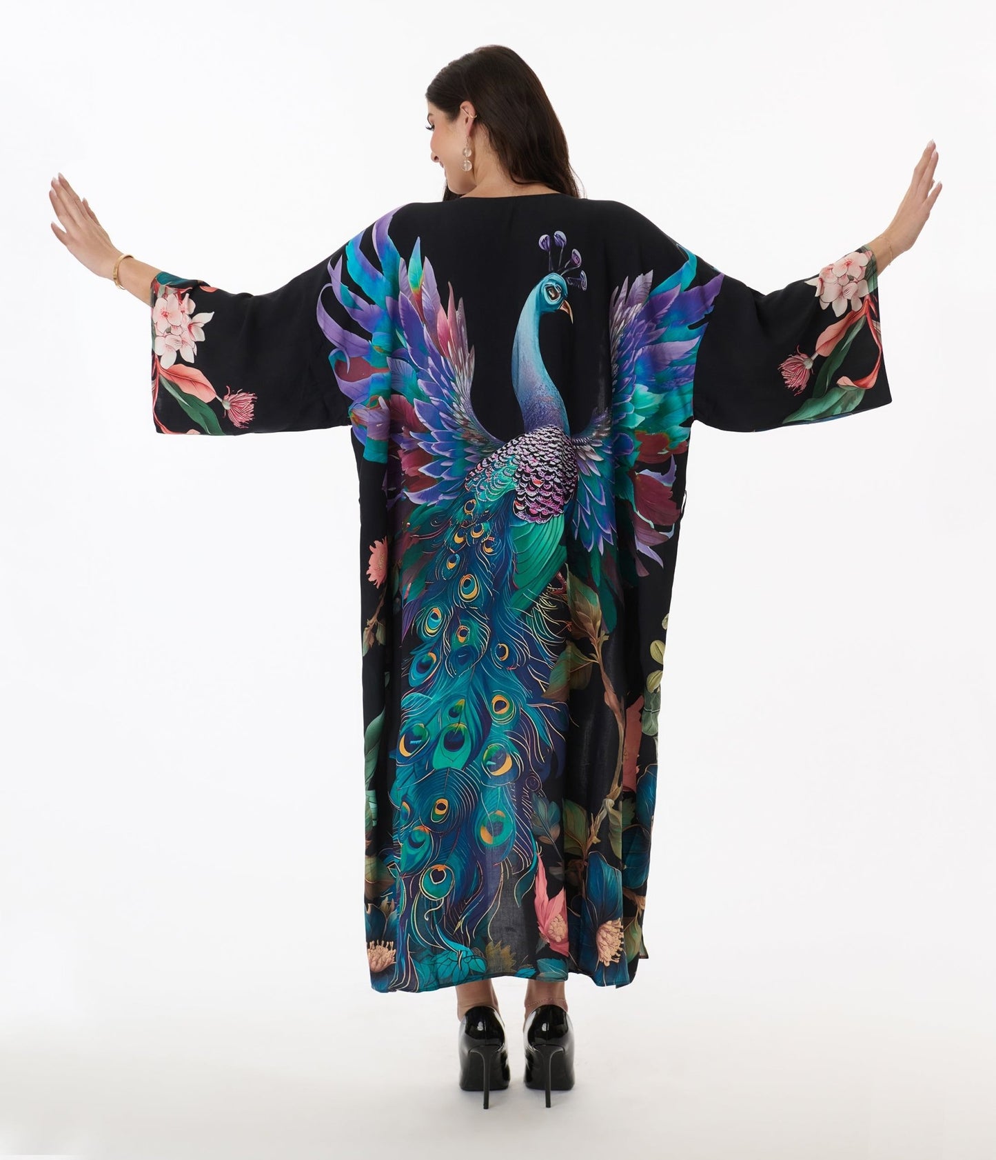 Peacock Floral Print Kimono - Unique Vintage - Womens, DRESSES, CAFTAN