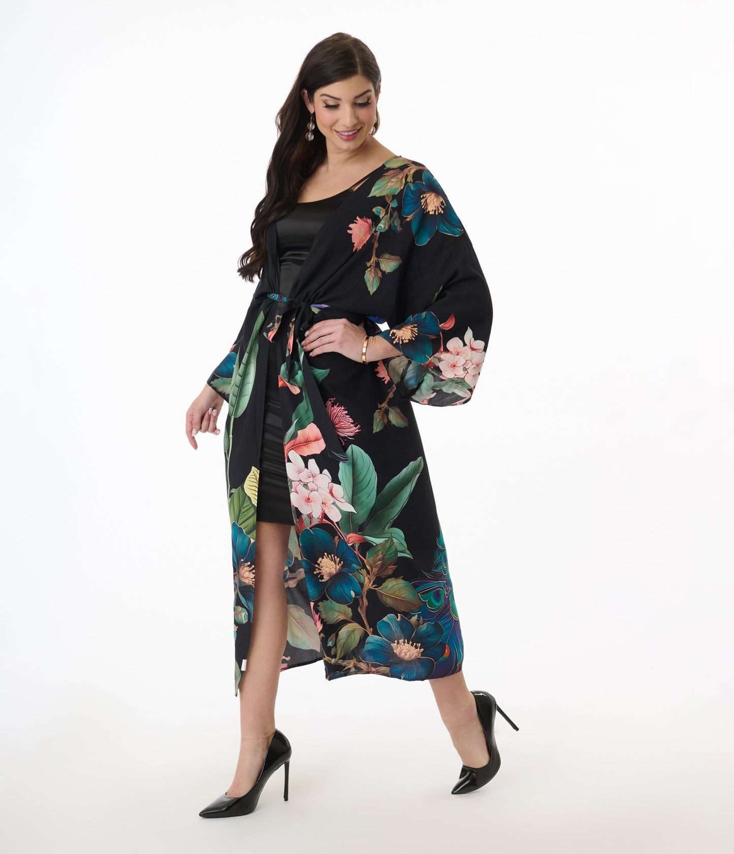 Peacock Floral Print Kimono - Unique Vintage - Womens, DRESSES, CAFTAN