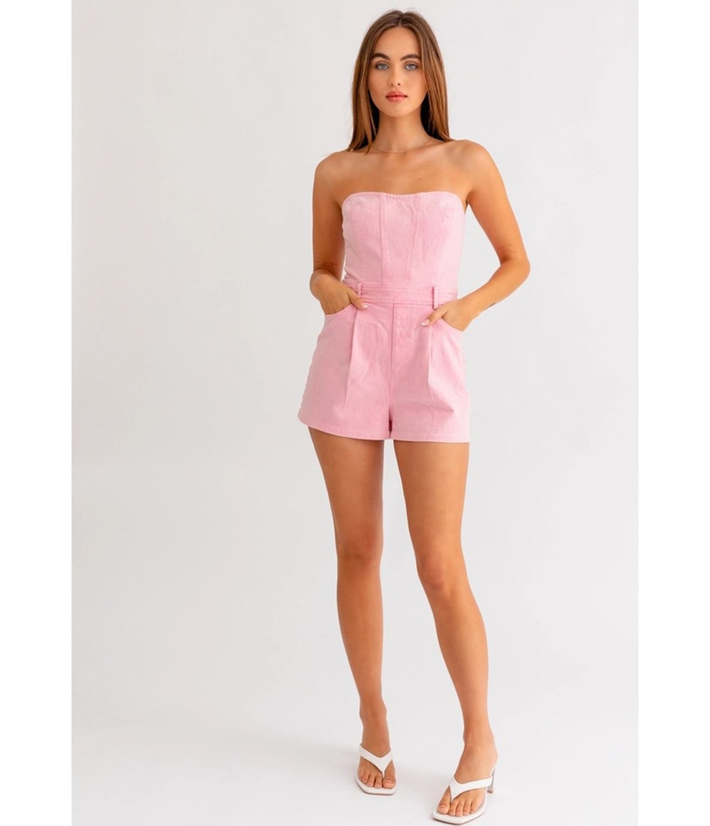 Pink Denim Tube Top Romper - Unique Vintage - Womens, BOTTOMS, ROMPERS AND JUMPSUITS