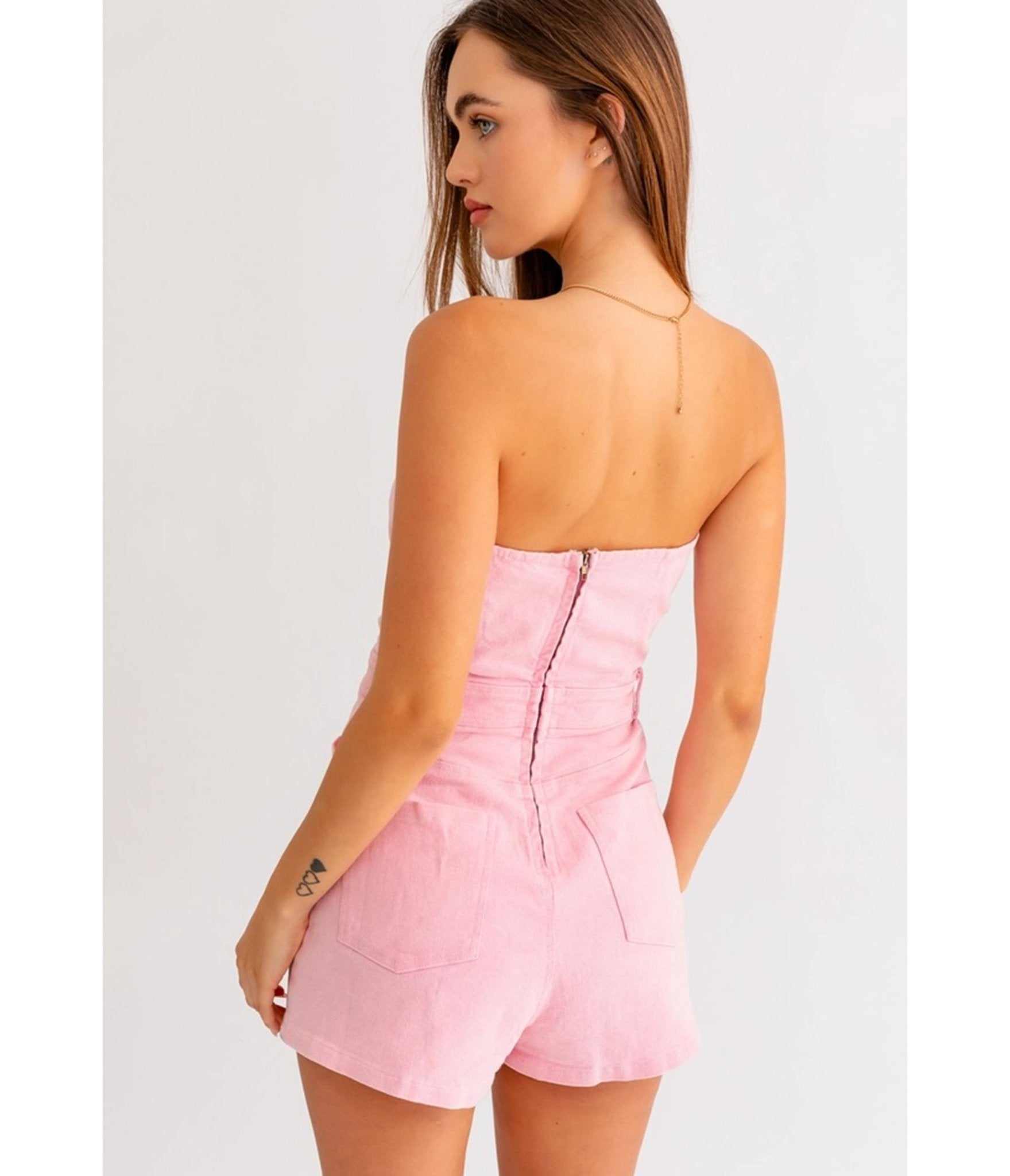 Pink Denim Tube Top Romper - Unique Vintage - Womens, BOTTOMS, ROMPERS AND JUMPSUITS