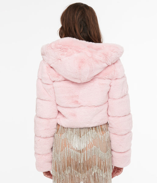 Pink Faux Fur Puffer Crop Jacket – Unique Vintage Pink Faux Fur Puffer Crop Jacket – Unique Vintage