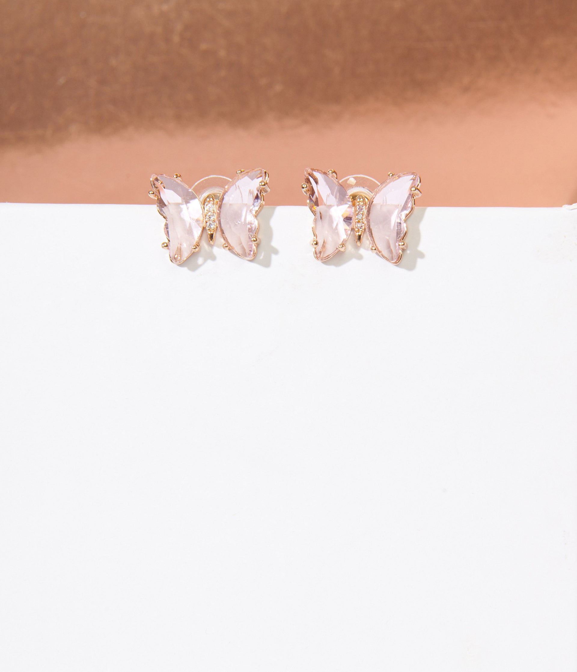 Pink Gem Butterfly Earrings - Unique Vintage - Womens, ACCESSORIES, JEWELRY