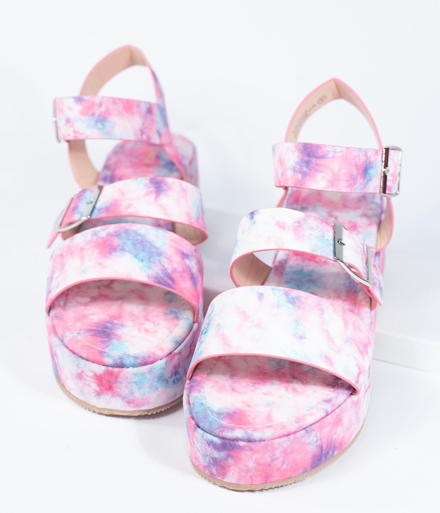 Pink & Purple Tie Dye Platform Sandals - Unique Vintage - Womens, SHOES, SANDALS