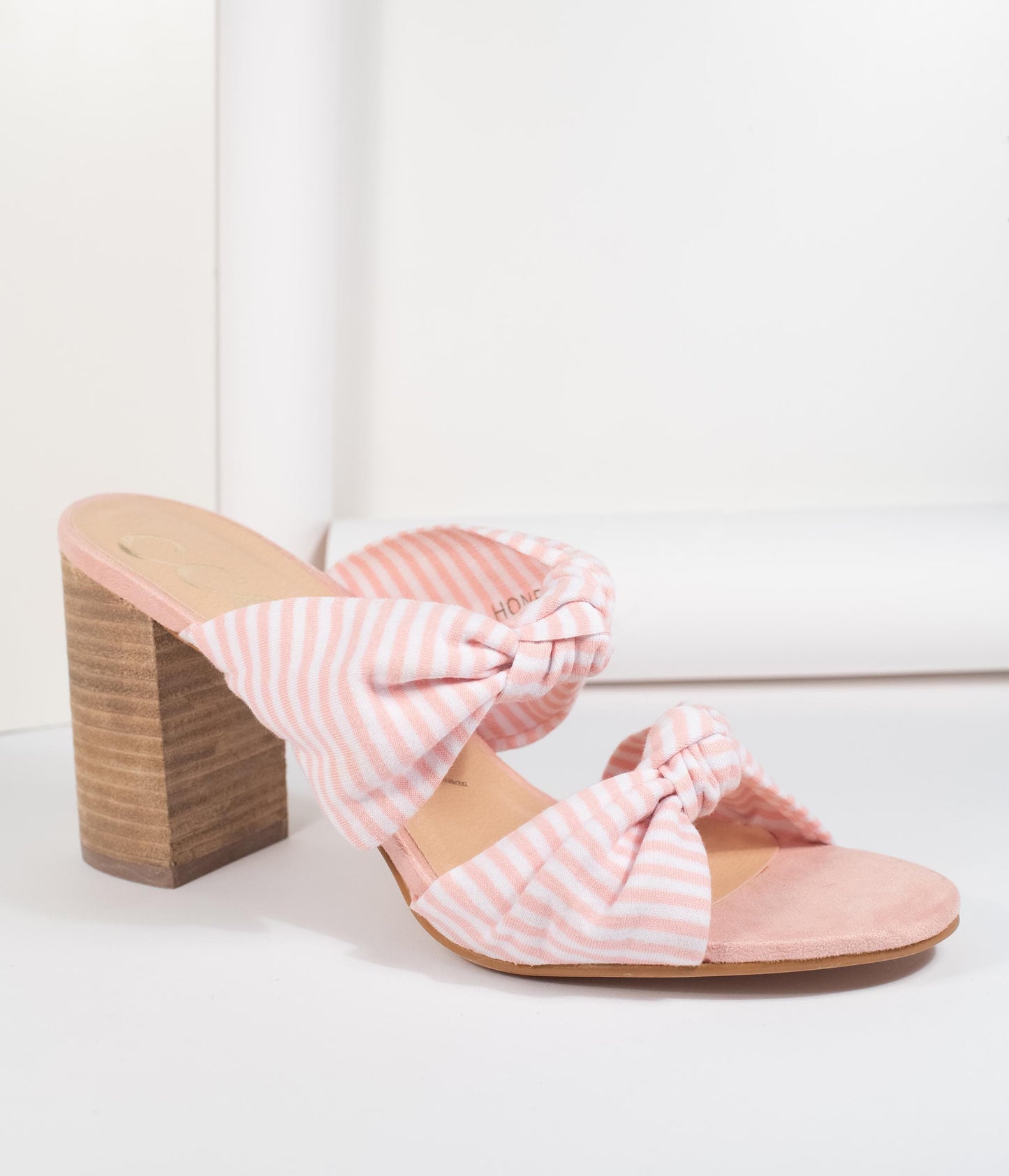 Pink & White Stripe Block Heel Sandal - Unique Vintage - Womens, SHOES, HEELS