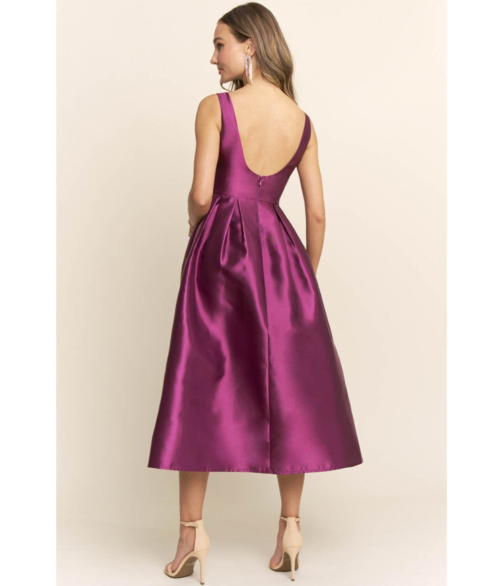 Plum Shimmer Sleeveless Midi Dress - Unique Vintage - Womens, DRESSES, MIDI