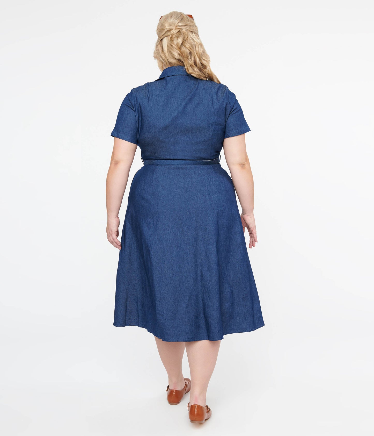 Plus Size 1940s Denim Midi Dress - Unique Vintage - Womens, DRESSES, MIDI
