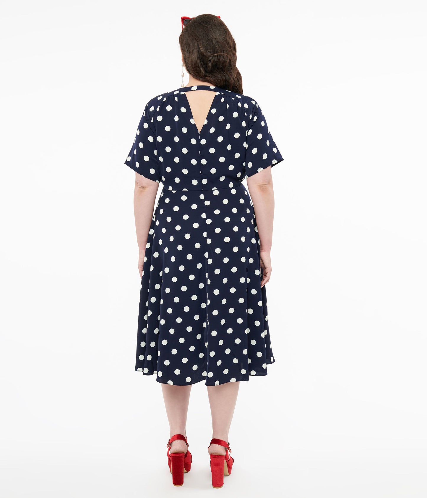 Plus Size 1940s Navy & White Polka Dot Set Sail Swing Dress - Unique Vintage - Womens, DRESSES, FIT AND FLARE
