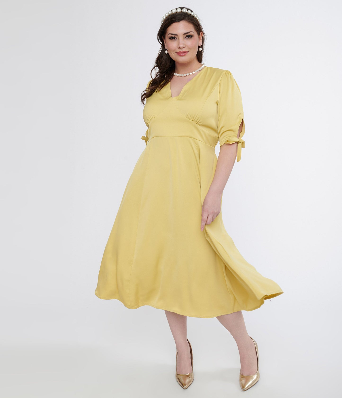 Plus Size 1940s Yellow Bella Swing Dress - Unique Vintage - Womens, DRESSES, FIT AND FLARE