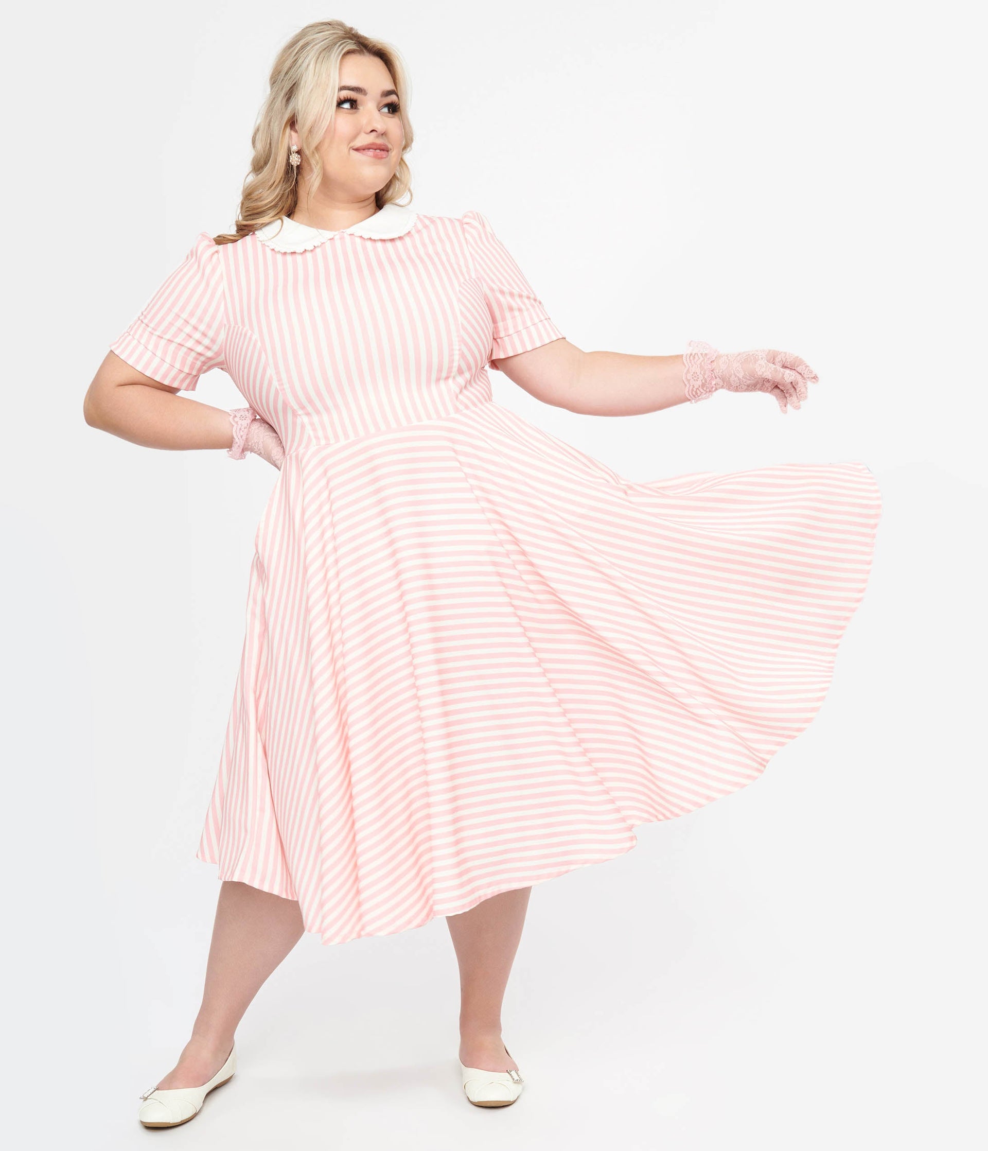 Plus Size 1950s Pink & White Striped Brielle Swing Dress - Unique Vintage - Womens, DRESSES, SWING