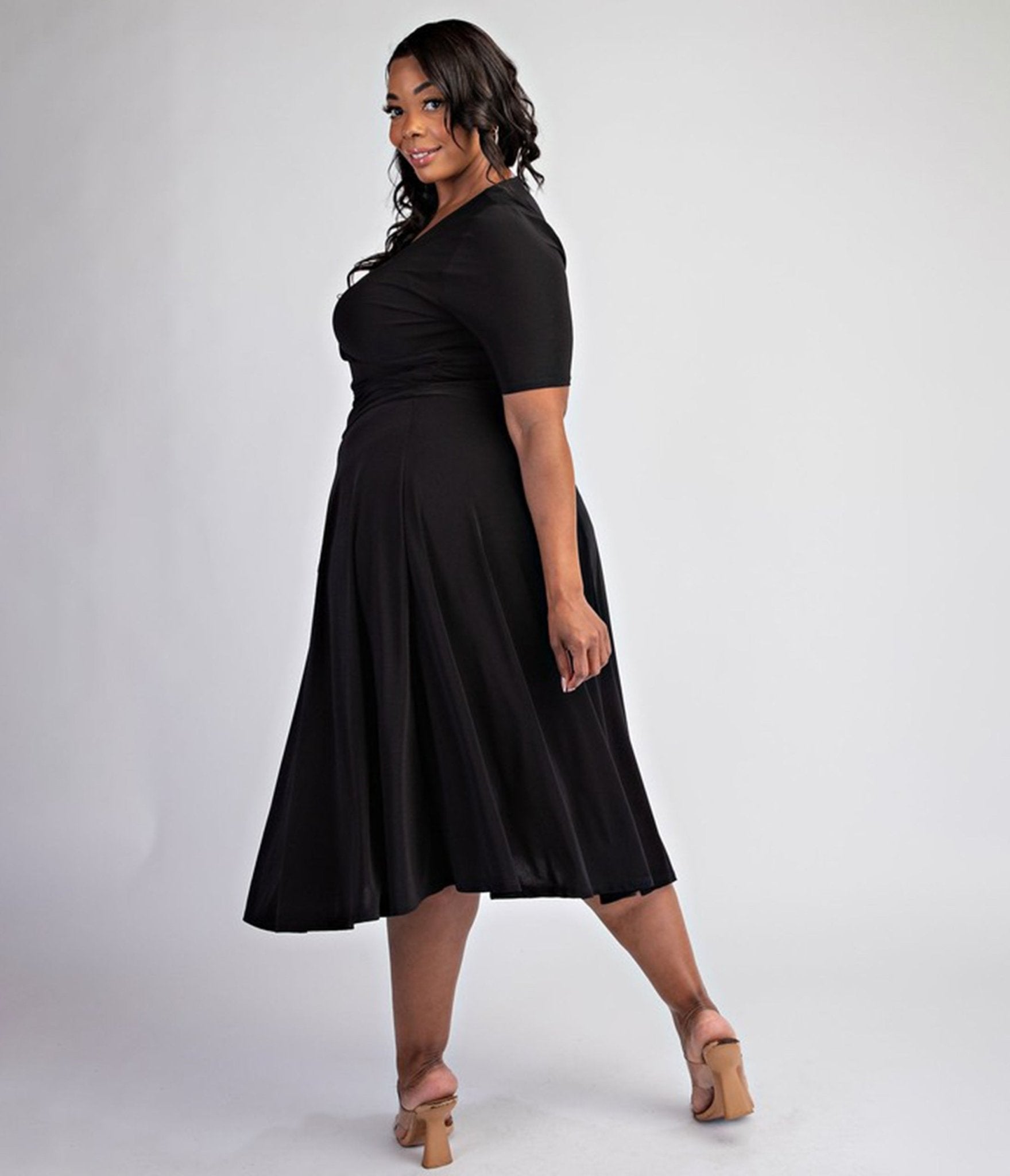 Plus Size Black Knit Midi Dress - Unique Vintage - Womens, DRESSES, MIDI