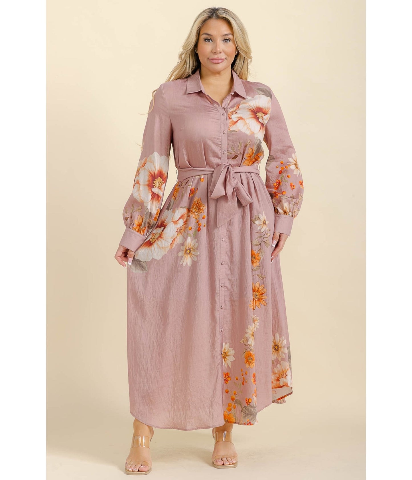 Plus Size Dusty Rose Floral Maxi Dress - Unique Vintage - Womens, DRESSES, MIDI