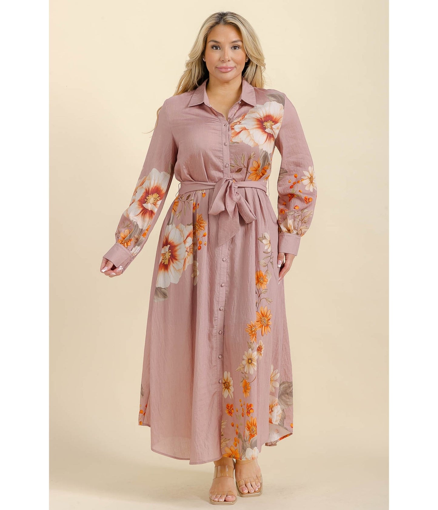 Plus Size Dusty Rose Floral Maxi Dress - Unique Vintage - Womens, DRESSES, MIDI
