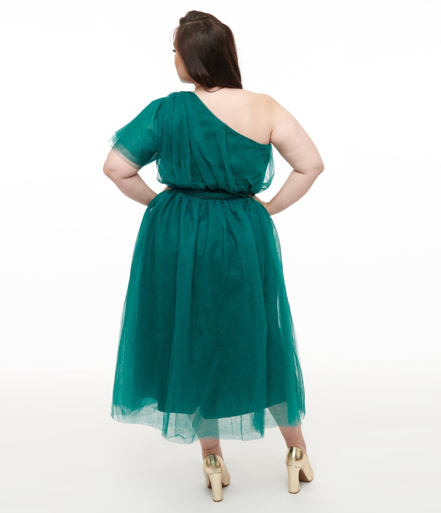 Plus Size Emerald Tulle Lively Charm Midi Dress - Unique Vintage - Womens, DRESSES, MIDI