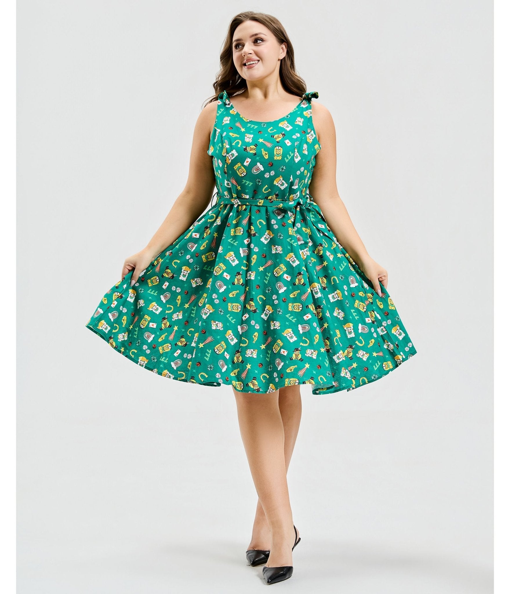 Plus Size Green Purrfect Lucky Swing Dress – Unique Vintage