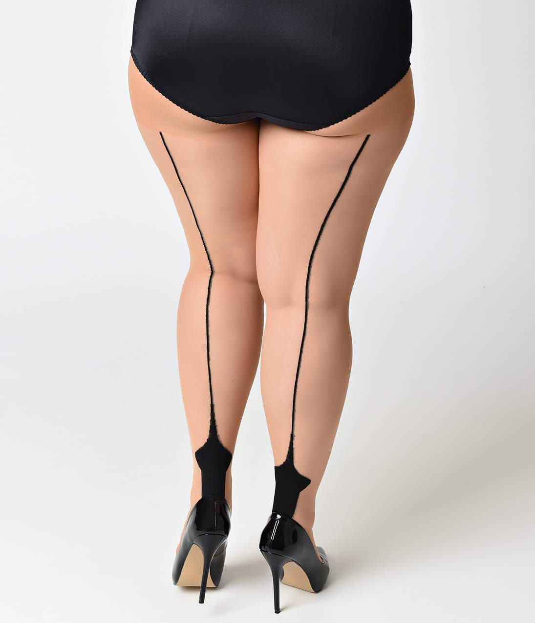 Plus Size Nude & Black Sheer Cuban Heel Pantyhose - Unique Vintage - Womens, ACCESSORIES, HOSIERY