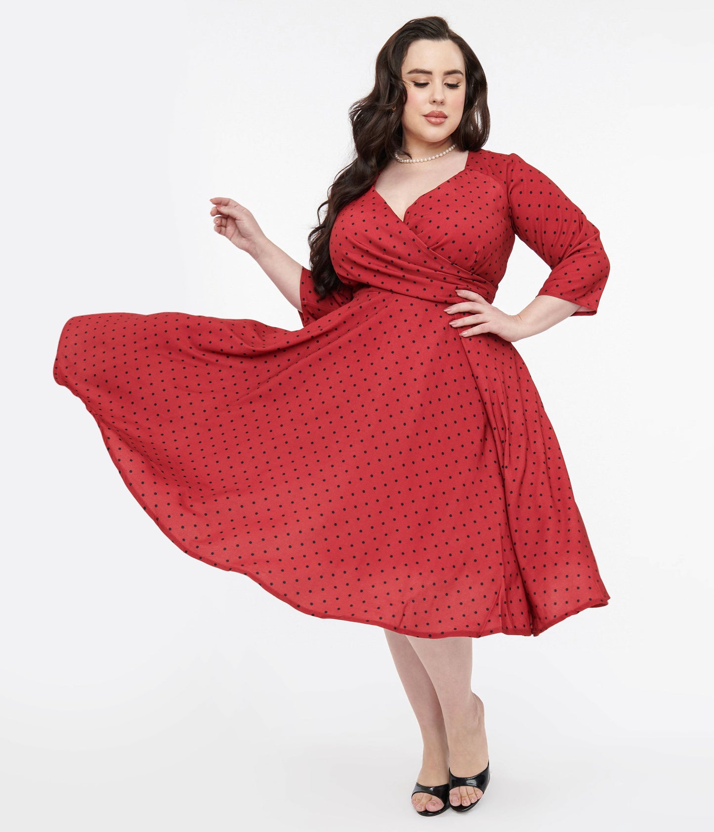 Plus Size Red & Black Polka Dot Genevieve Swing Dress - Unique Vintage - Womens, DRESSES, SWING