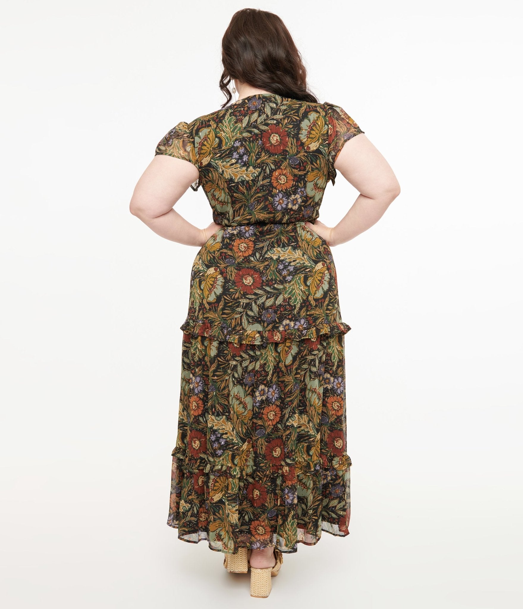 Polagram 1970s Autumn Floral Chiffon Maxi Dress - Unique Vintage - Womens, DRESSES, MAXI