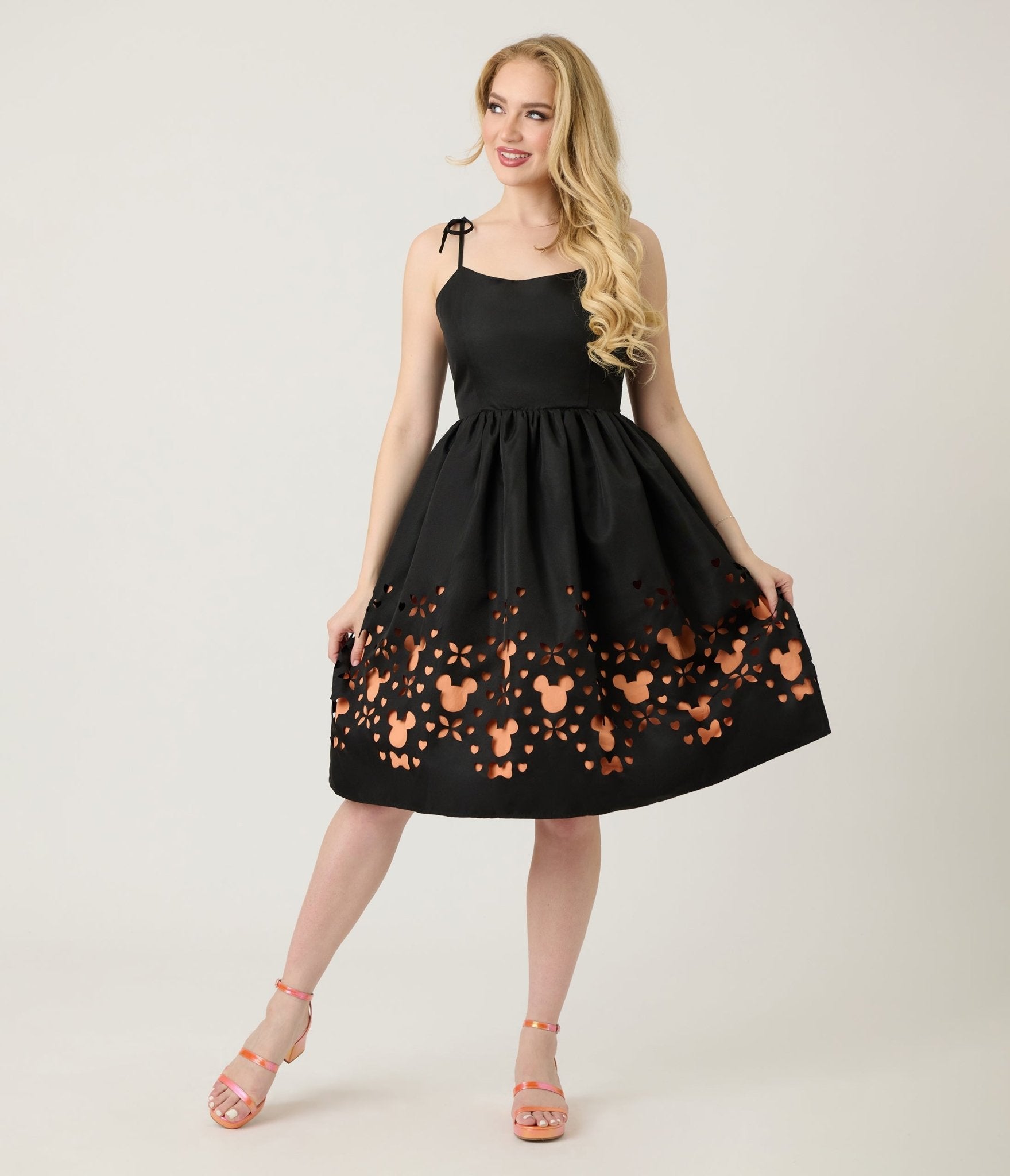 Disney Mickey & Friends Collection By Unique Vintage Black & Orange Mickey Cutout Swing Dress - Unique Vintage - Womens