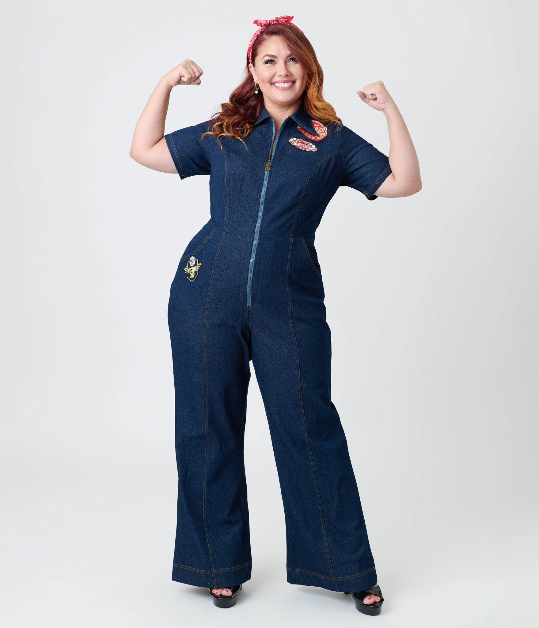 Disney Pixar Cars Collection by Unique Vintage Plus Size Pit Crew Denim Jumpsuit - Unique Vintage - Womens, BOTTOMS,JUMPSUITS