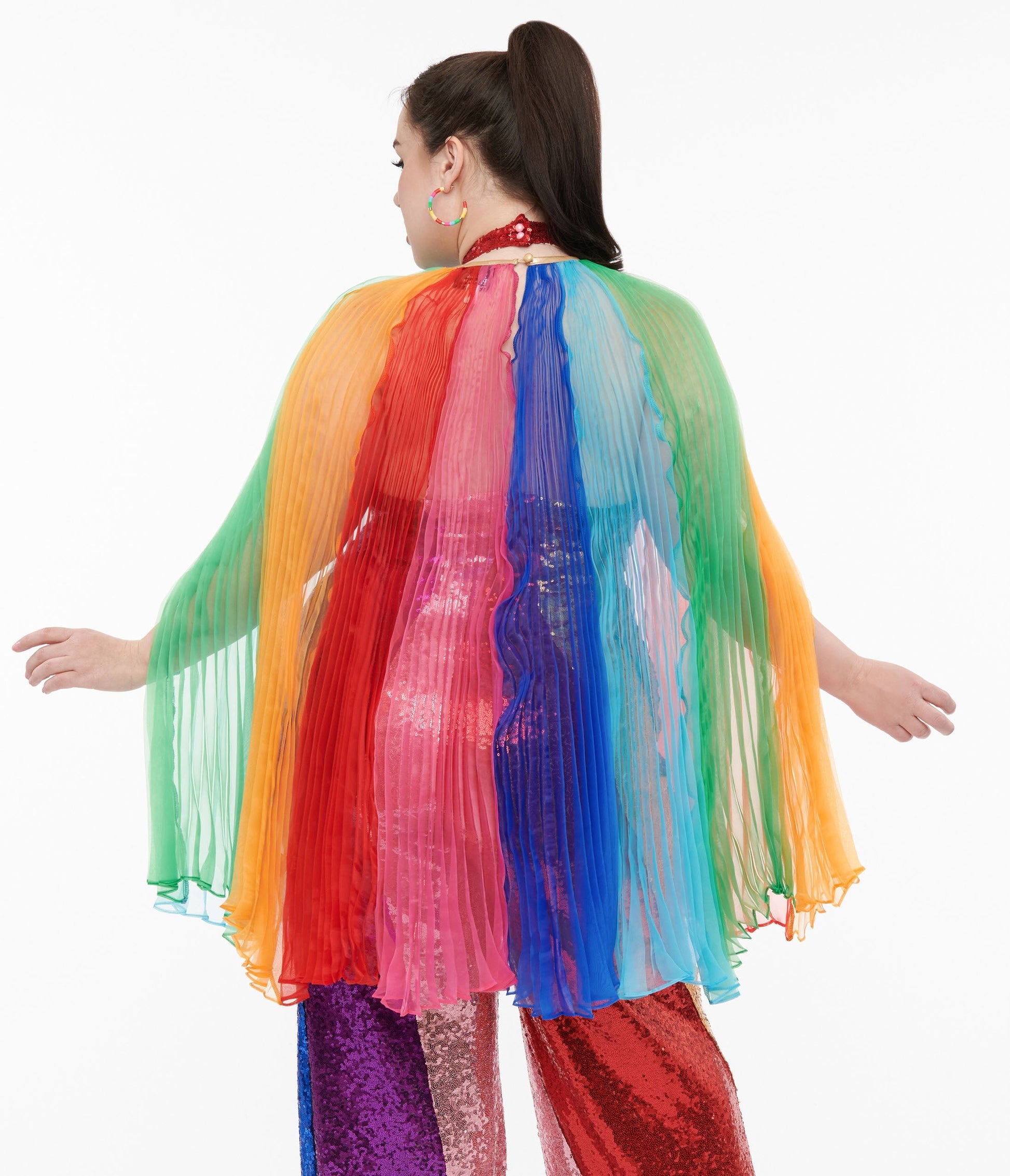 Preorder - Smak Parlour 1960s Rainbow Stripe Pleated Cape - Unique Vintage - Womens, TOPS, OUTERWEAR