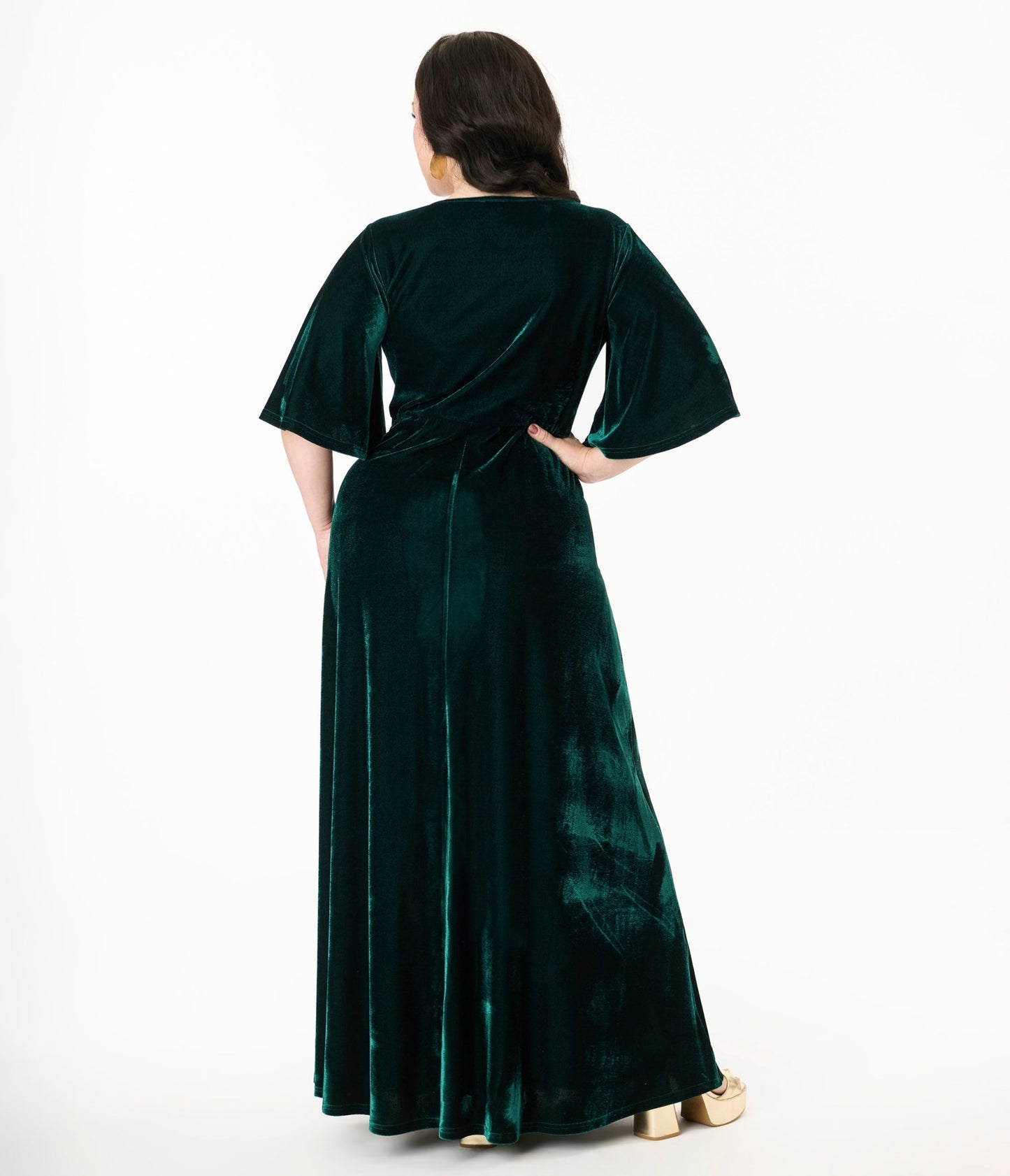 Smak Parlour Plus Size Emerald Velvet & Gold Snake Embroidered Cutout Maxi Dress - Unique Vintage - Womens, DRESSES, MAXI