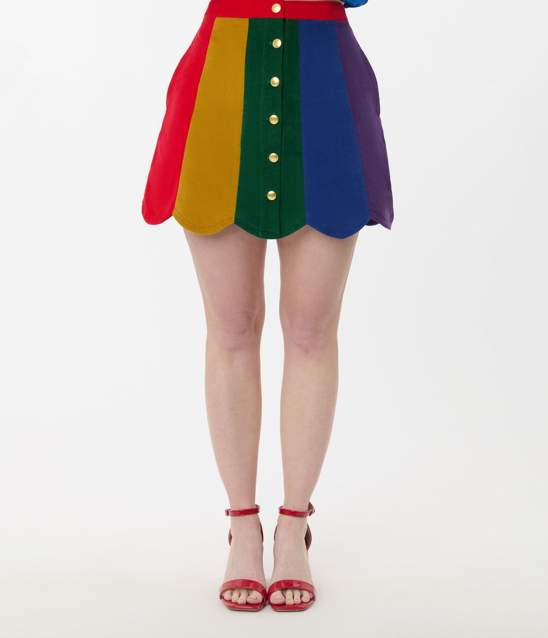 Preorder - Smak Parlour Rainbow Stripe Corduroy Mini Skirt - Unique Vintage - Womens, BOTTOMS, SKIRTS