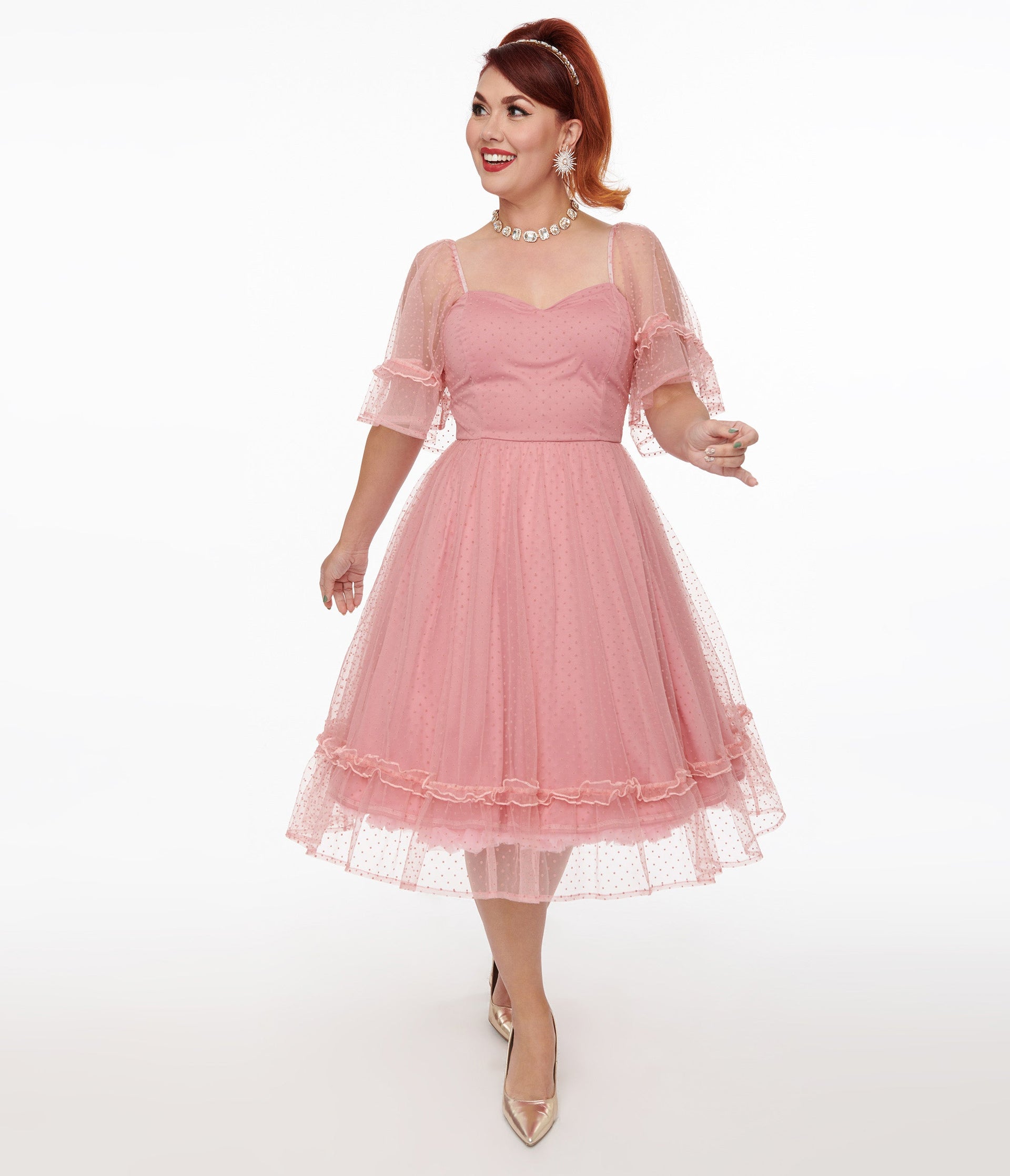 Preorder- Unique Vintage 1950s Rose Ruffle Sweetheart Swing Dress - Unique Vintage - Womens, DRESSES, SWING