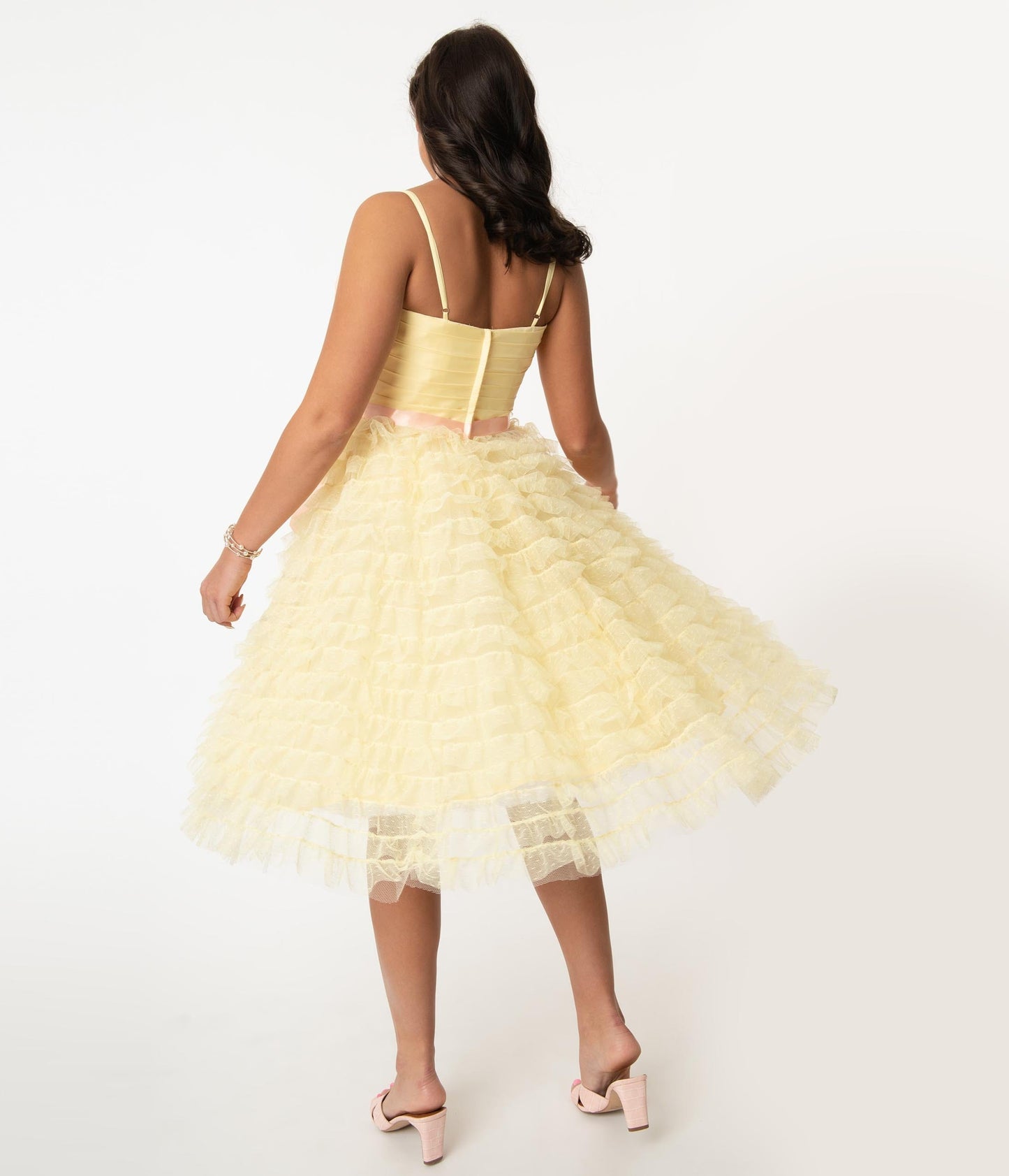 Preorder - Unique Vintage 1950s Yellow Tulle Cupcake Swing Dress - Unique Vintage - Womens, DRESSES, SWING