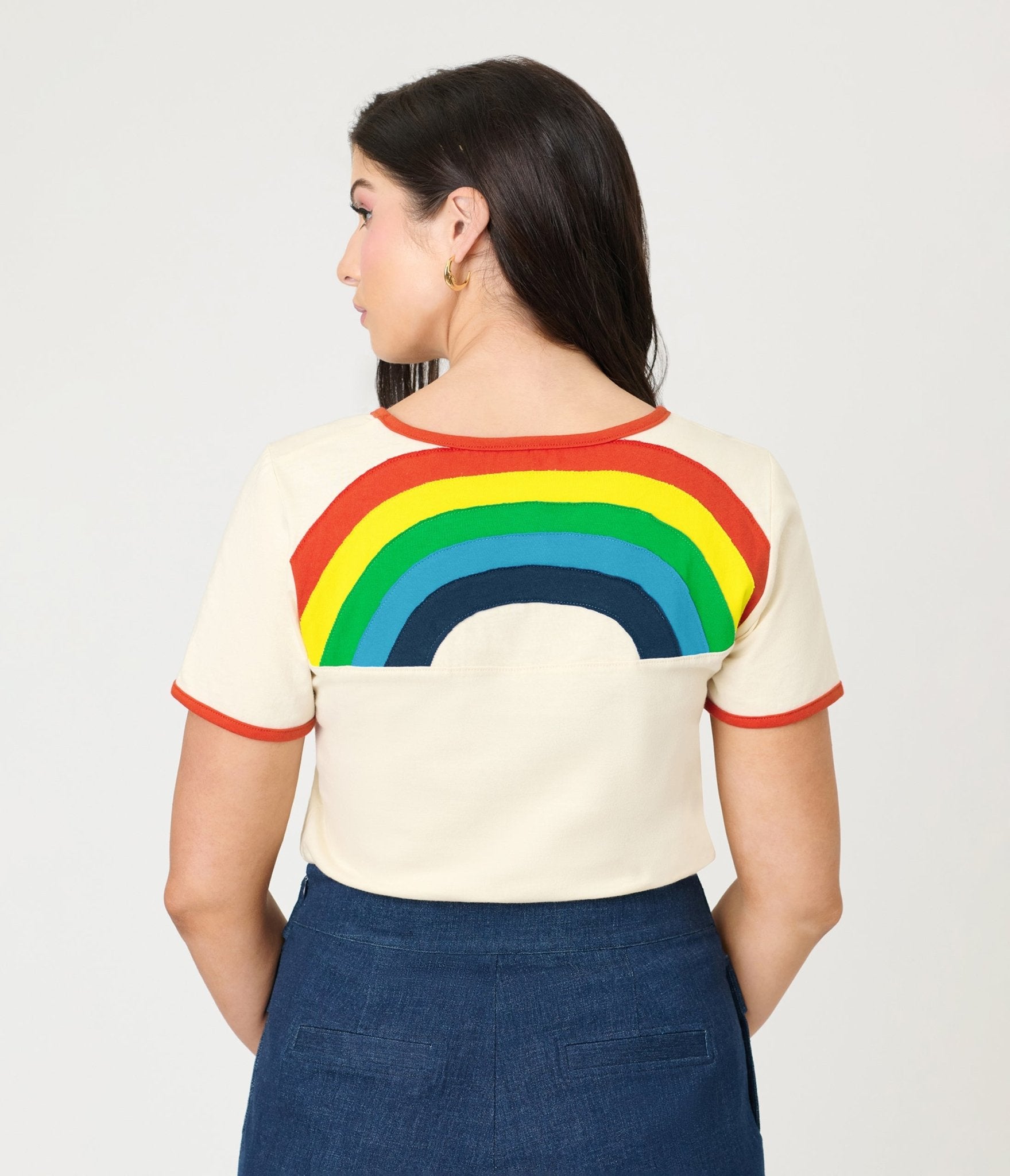 Preorder - Unique Vintage Antique White & Rainbow Ringer Tee - Unique Vintage - Womens, TOPS, KNIT TOPS