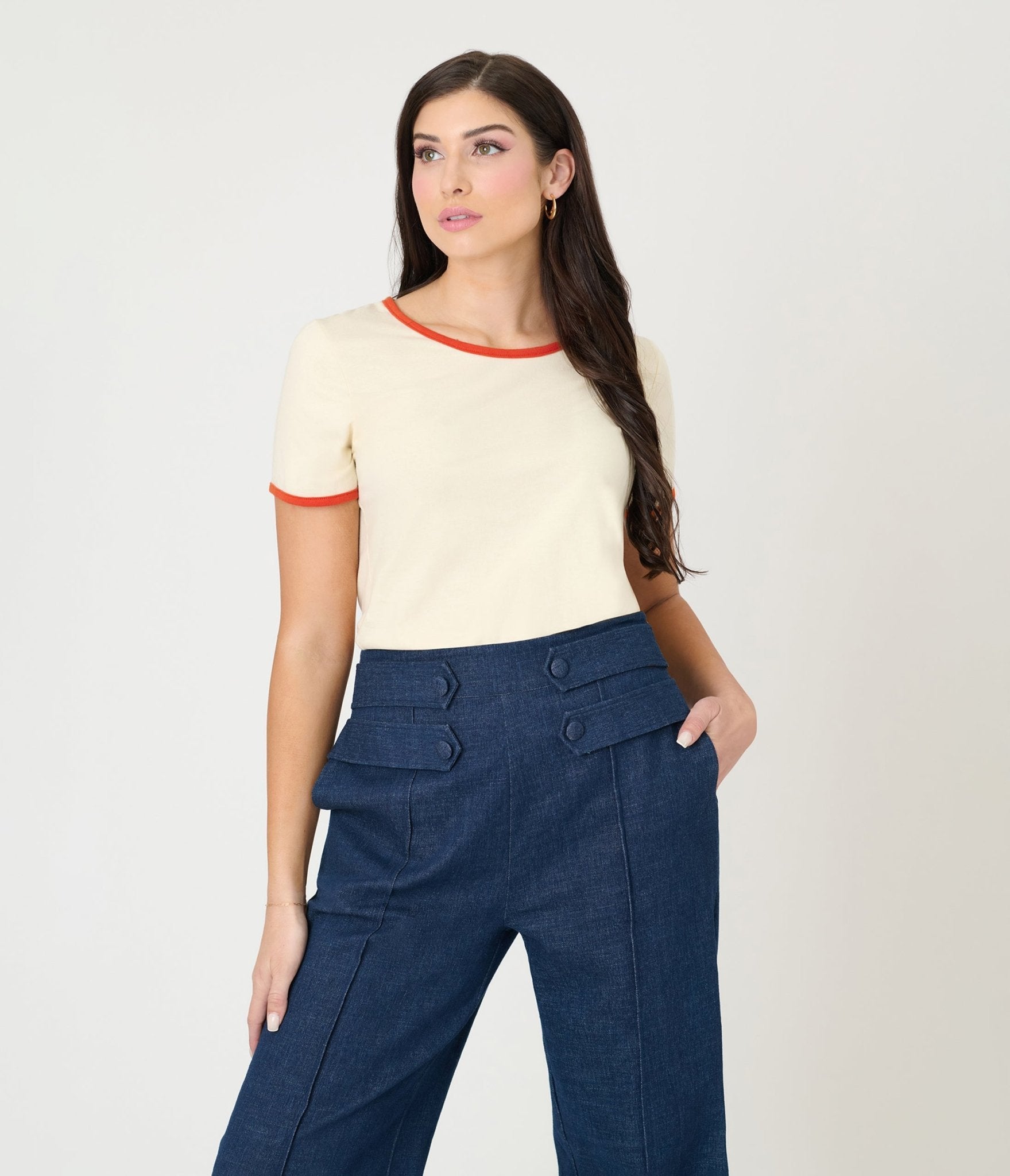 Preorder - Unique Vintage Antique White & Rainbow Ringer Tee - Unique Vintage - Womens, TOPS, KNIT TOPS