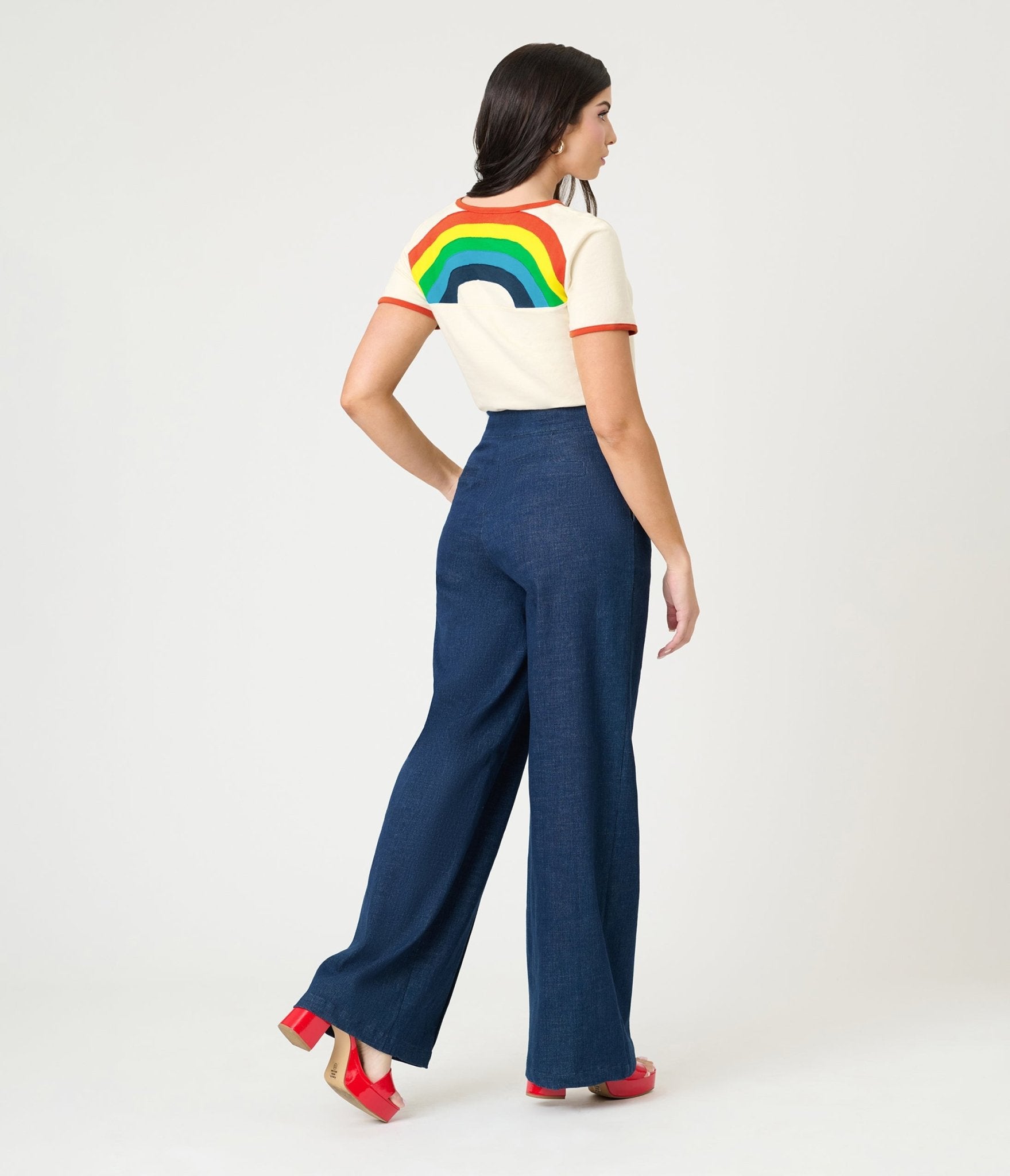 Preorder - Unique Vintage Antique White & Rainbow Ringer Tee - Unique Vintage - Womens, TOPS, KNIT TOPS