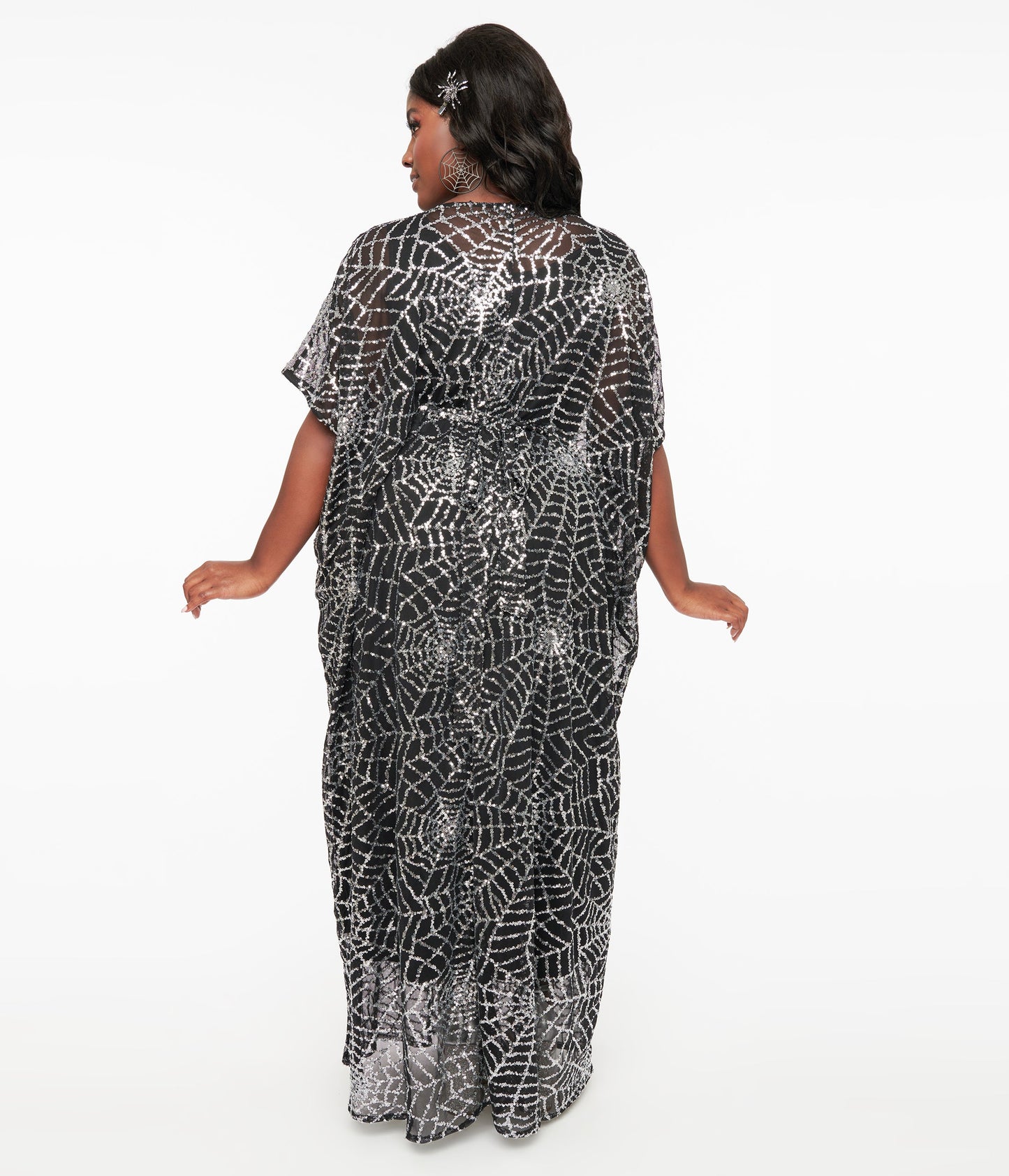 Preorder - Unique Vintage Black & Silver Sequin Spider Web Burton Caftan Dress - Unique Vintage - Womens, DRESSES, CAFTAN
