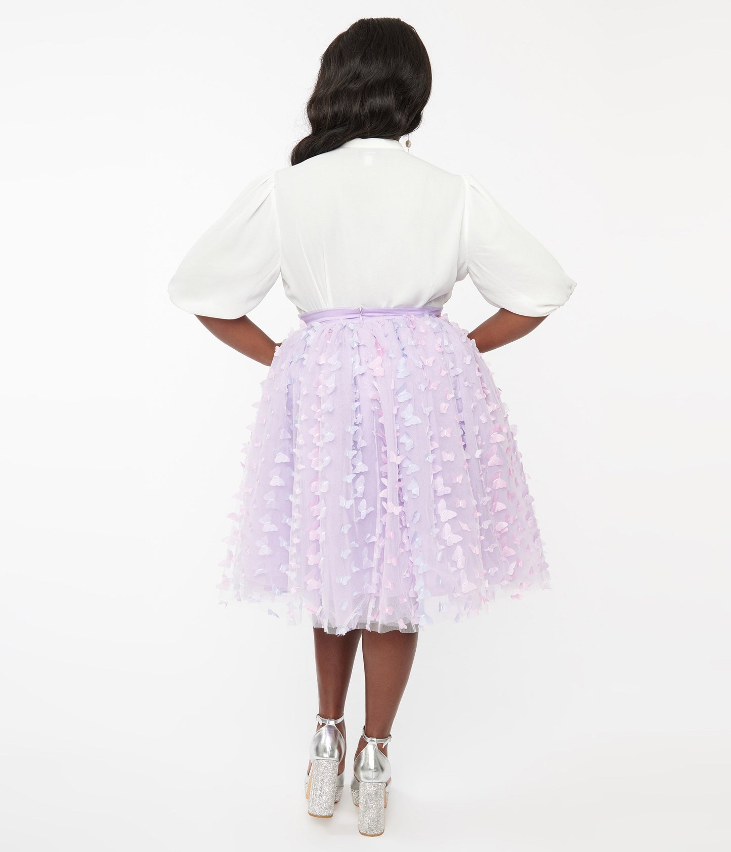 Unique Vintage Plus Size 1950s Lavender & Blue Butterfly Tulle Flare Skirt - Unique Vintage - Womens, BOTTOMS, SKIRTS