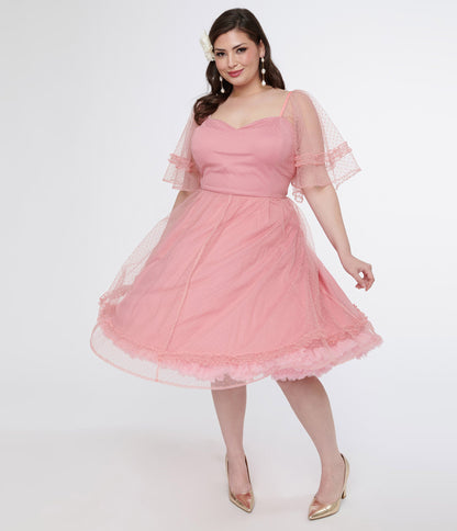 Preorder- Unique Vintage Plus Size 1950s Rose Ruffle Sweetheart Swing Dress - Unique Vintage - Womens, DRESSES, SWING